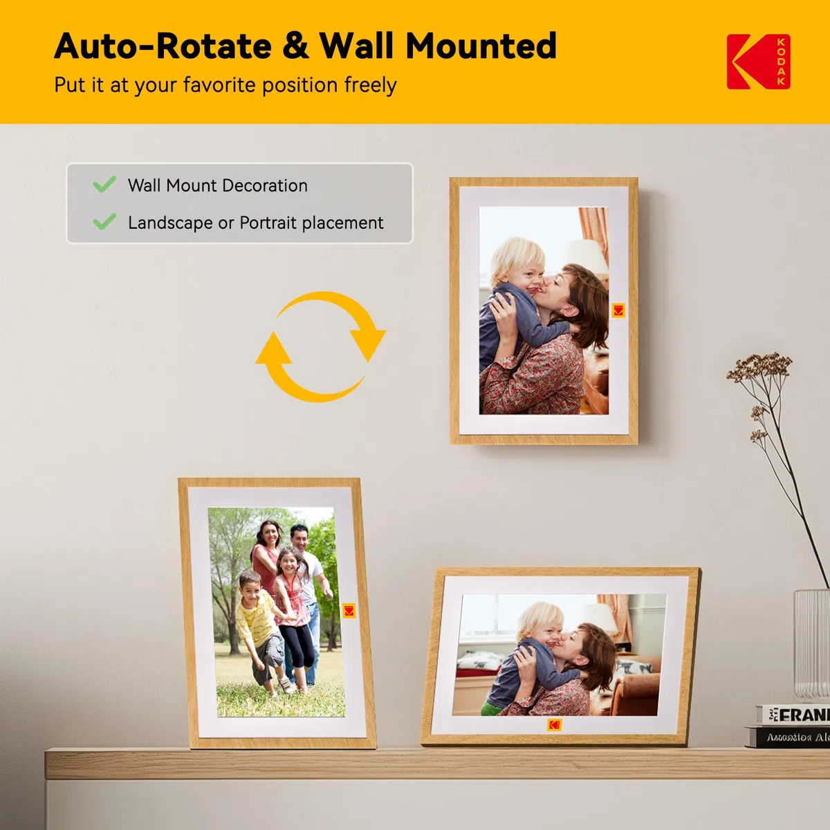 KODAK Digitaler Bilderrahmen 10 Zoll mit 4000mAh Li-Akku, WLAN Digitale Fotorahmen mit 32GB Speicher, IPS HD Touchscreen, Auto-Rotat, Elektronischer Bilderrahmen Teilen Sie Fotos und Videos