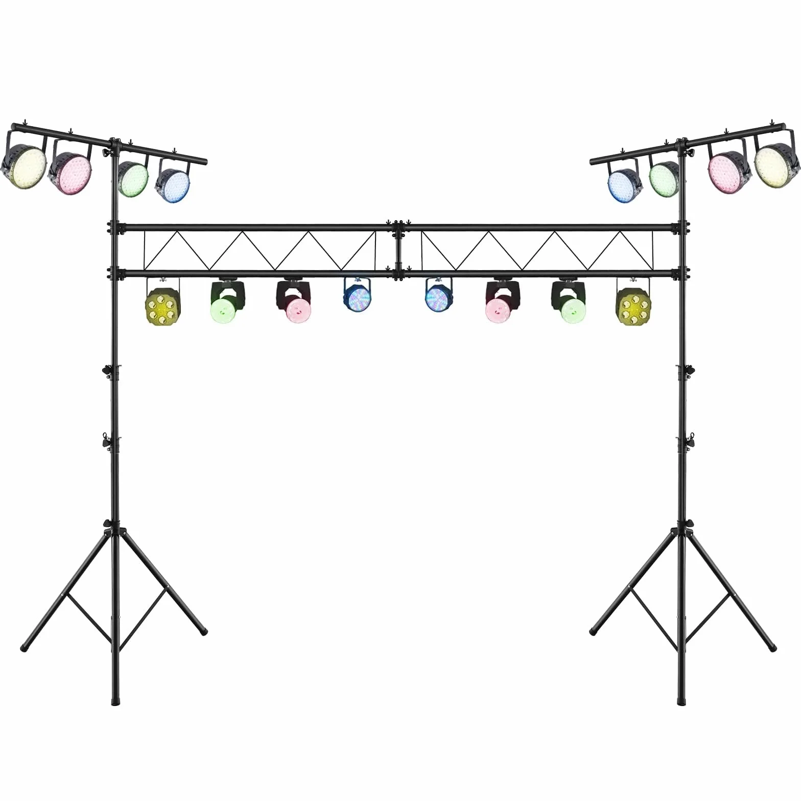 FANTASK DJ-Lichtstativ 180-360cm höhenverstellbar aus Metall, Lampensaktivm, Beleuchtungsativ mit einziehbaren T-Stangen bis 100kg Belastbar für Konzerte, Theater & Partys, 462 x 143.5 x 181cm