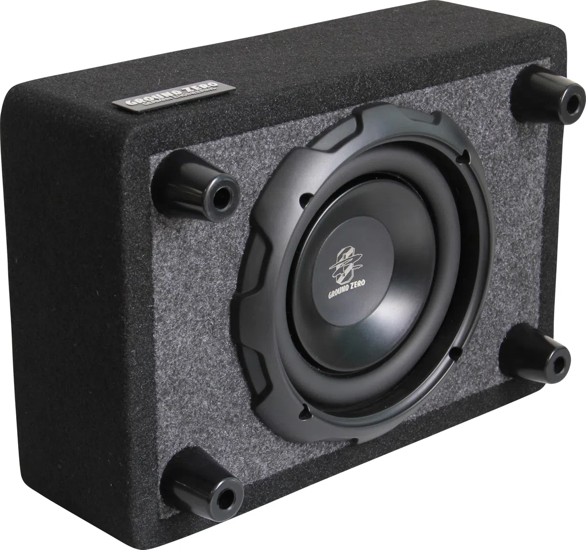 Ground Zero GZCS 20SUB-ACT Aktiv-Gehäusesubwoofer, 20cm, 250W RMS, 50-150Hz, Downfire, 9-16V, Holz