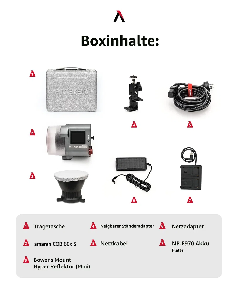 Amaran 60x S - LED Dauerlicht für Fotografen, Studio - Monolight Punktquelle, Zweifarbiges Videolicht 65W 2.700-6.500K, unterstützt Batteriebetrieb, App-Steuerung, Bluetooth 5.0 Mesh, Bowens-Halterung