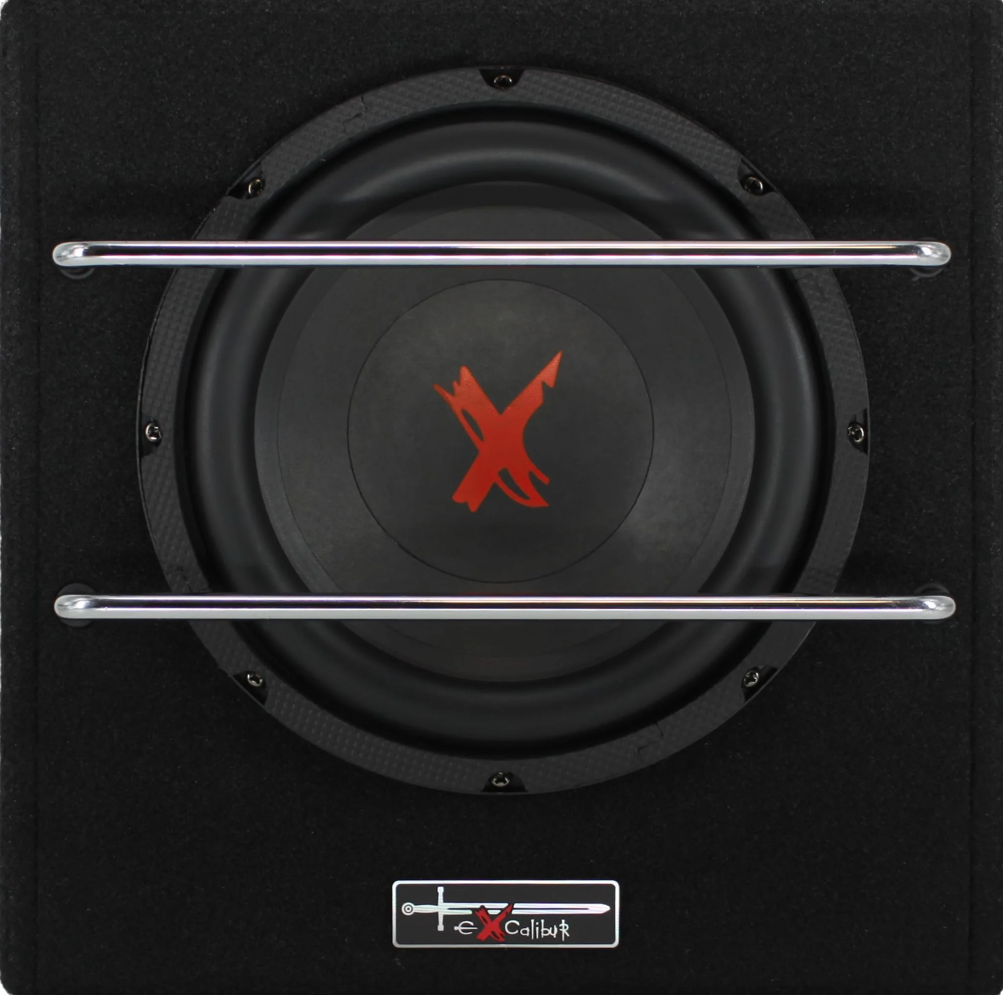 Excalibur X801BA, 8 Zoll Aktiver Auto Subwoofer, Integrierter Verstärker, Untersitz-Bassbox mit Class-AB Technologie, Hoch-/Niederpegel Eingänge, Auto Turn-On und Fernbedienung für den Fahrzeugeinsatz