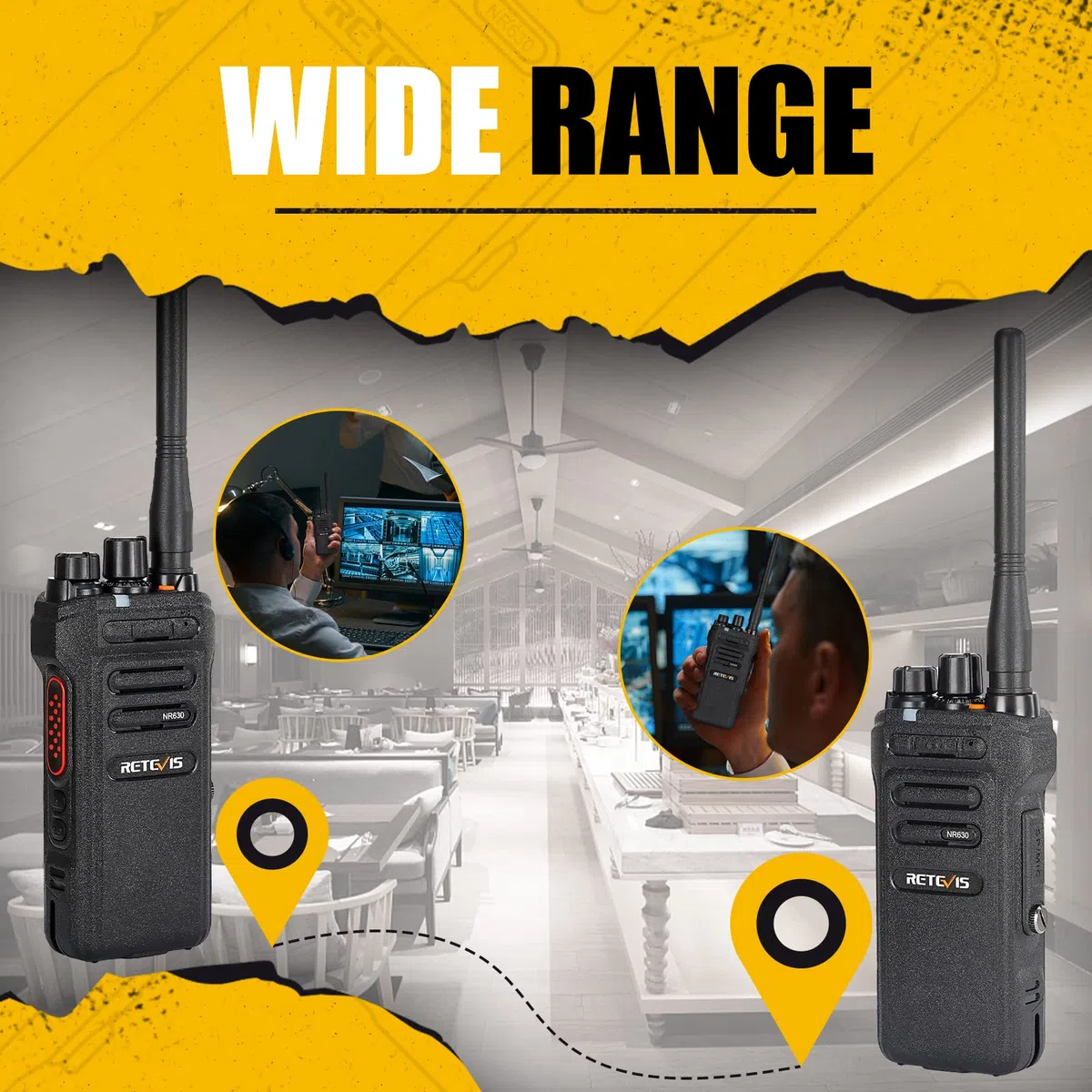 Retevis NR630 Funkgerät Große Reichweite, Walkie Talkie Erwachsene, Gruppenanrufe, Geräuschunterdrückung, IP67 Wasserdichtes, 2800mAh, Robust Funkgeräte mit Headset für Restaurant, Sicherheit(2 Stück)