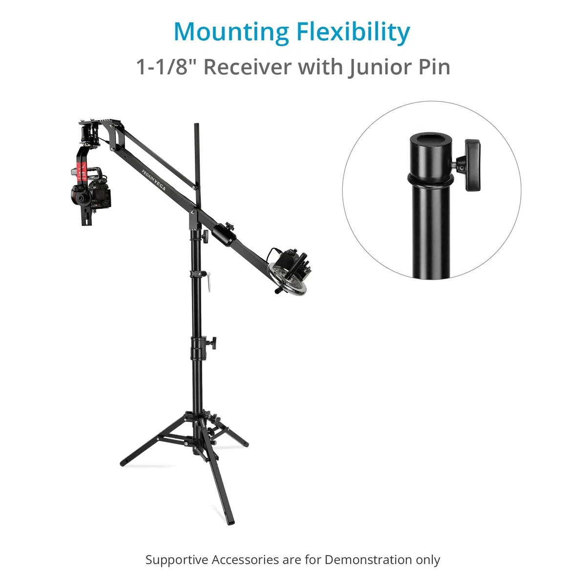 PROAIM 44-Zoll Kamera-Slider-Stativ mit Junior-Pin, 36 kg | Höhenverstellbar 63–112 cm; Stahl-/Alu-Zweistufendesign; 79 cm Standfläche mit 2 Nivellierbeinen.