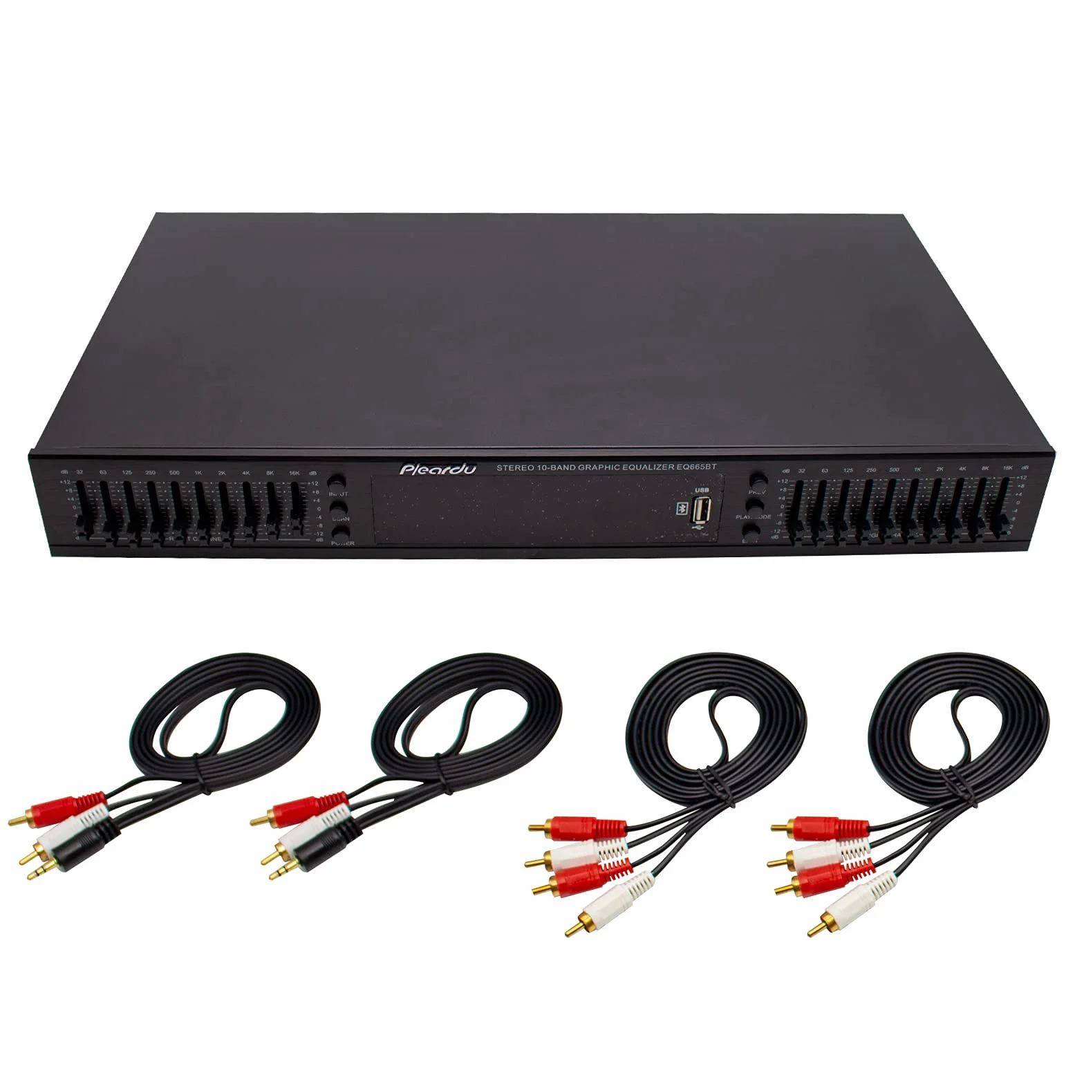 Toplionace EQ665 Stereo Equalizer, 220V Hifi Home EQ Equalizer Dual-10 BAND-Stereo Höhen Alt Bass Regelung mit Integriertem Bluetooth (EQ665, Schwarz)