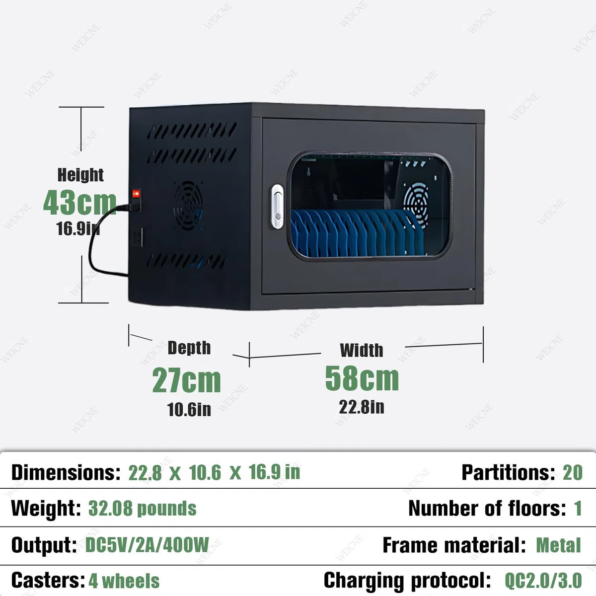 Smartphone-Ladeschrank, USB-aufladbare Handy-Aufbewahrungsstation mit 20 Steckplätzen, Handy-Ladebox für Zuhause oder Büro, nized Ladelösung in Weiß