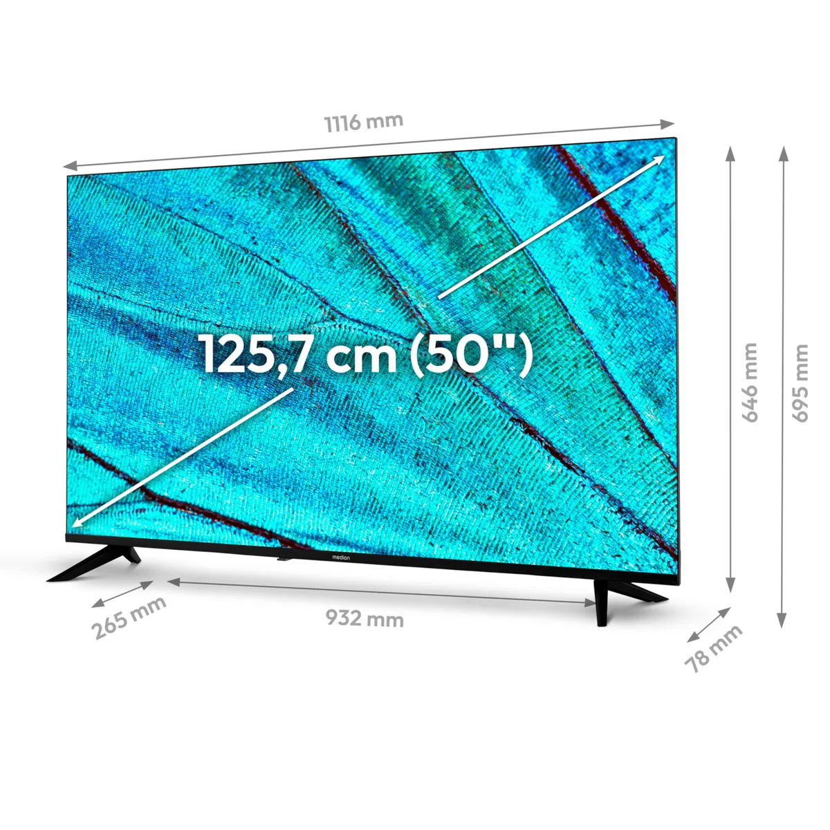 MEDION X15056 125,7 cm (50 Zoll) QLED Fernseher (Smart-TV, 4K Ultra HD, HDR, VIDAA Store, Netflix, Prime Video, Disney+, DAZN, HbbTV, PVR, Bluetooth, MD 33100)