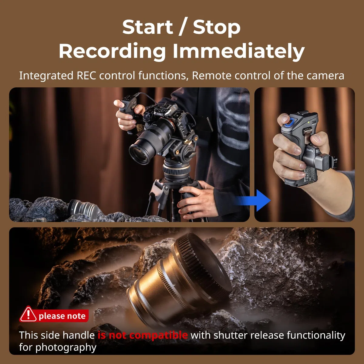 SMALLRIG Drehbarer Seitengriff mit Trigger Rec für ausgewählte spiegellose Kameras, für Sony Alpha 7 IV/Alpha 7R V / A7 III / FX3 / Alpha 9, Kompatibel mit F550/570-Akku, Verschlusssteuerung – 3893