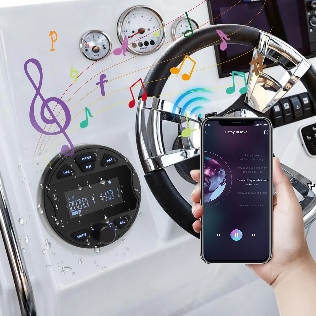 Boot Radio Wasserdicht MP3 Player Marine Stereo-Empfänger mit AM/FM Radio für Boote, Yachten Marineboote