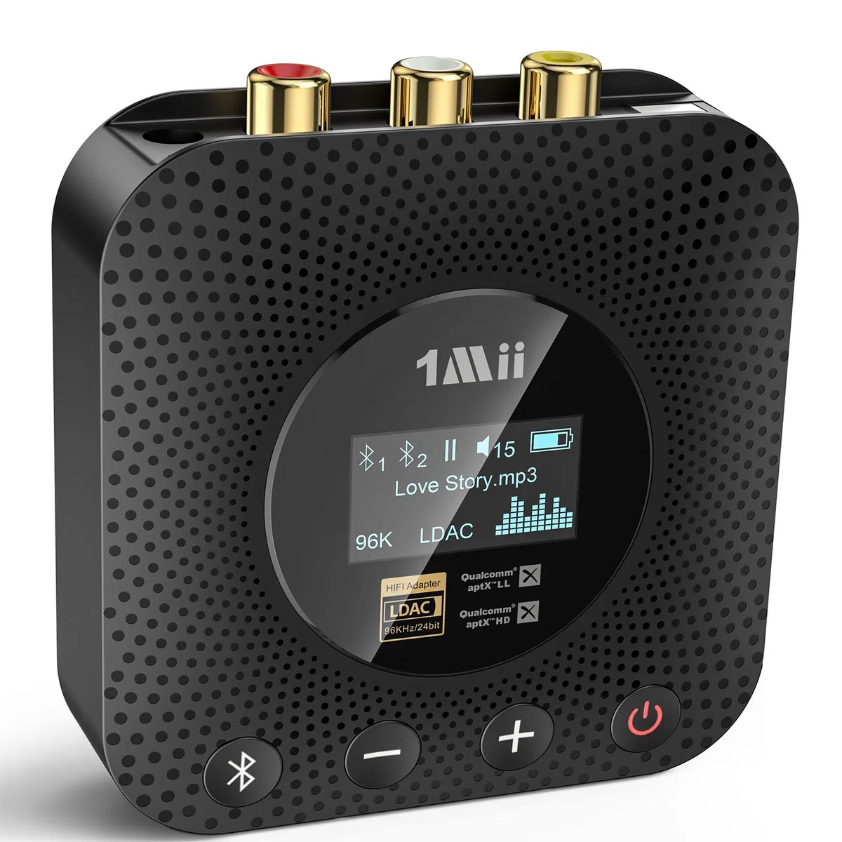 1Mii B06HD+ Hi-Res Bluetooth 5.3 Receiver mit LDAC & aptX HD, Audiophiler DAC & OLED-Display – Kabelloser Audio-Empfänger für Stereoanlage & Lautsprecher (Optisch/Cinch/Koaxial)