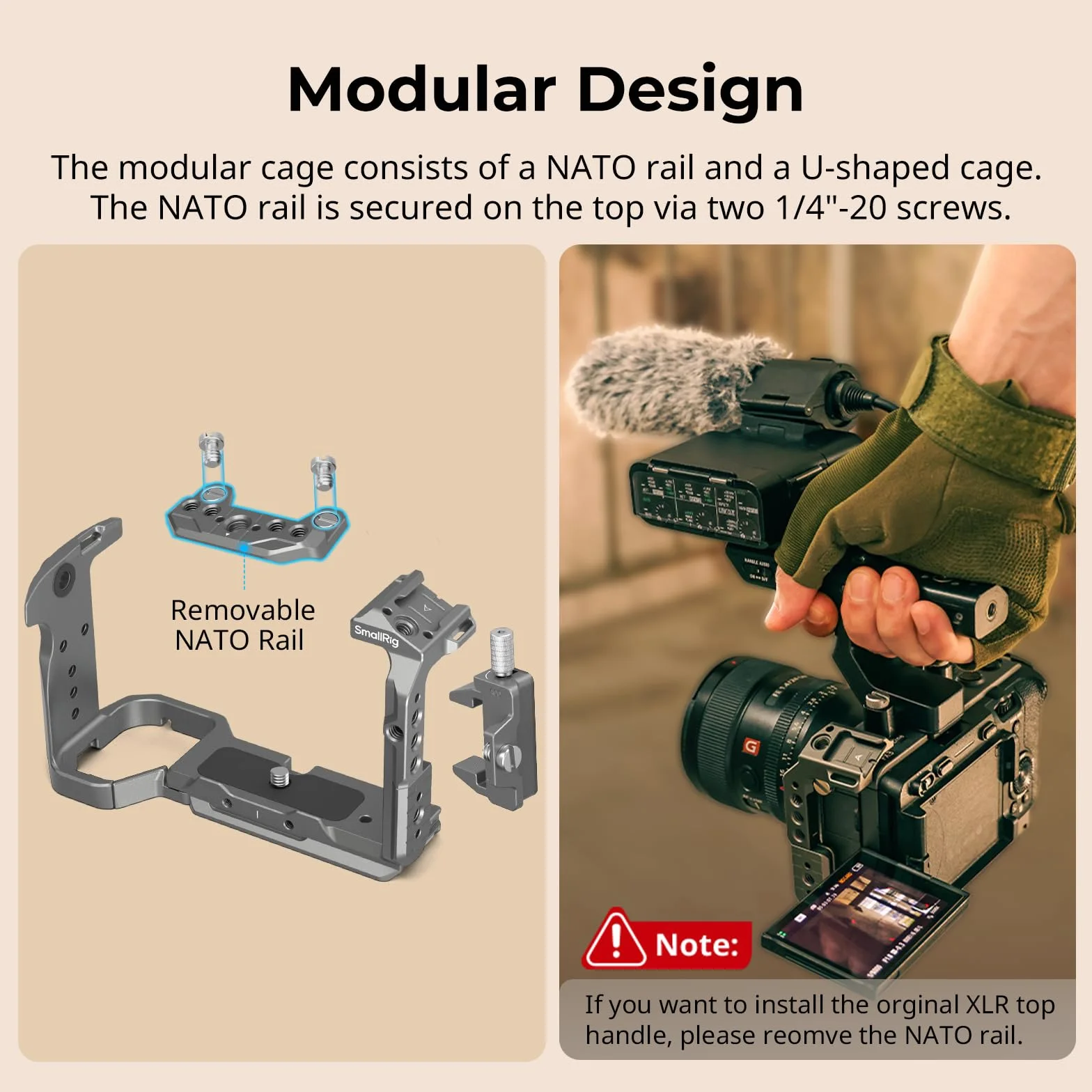 SMALLRIG FX3/FX30 HawkLock Schnellwechsel-Kamerakäfig-Kit für Sony FX3/FX30 mit Kabelklemme, Integriertem NATO-Blitzschuh/QR-Platte für Arca, Modulares Design, für dem Originalen XLR-Griff – 4770