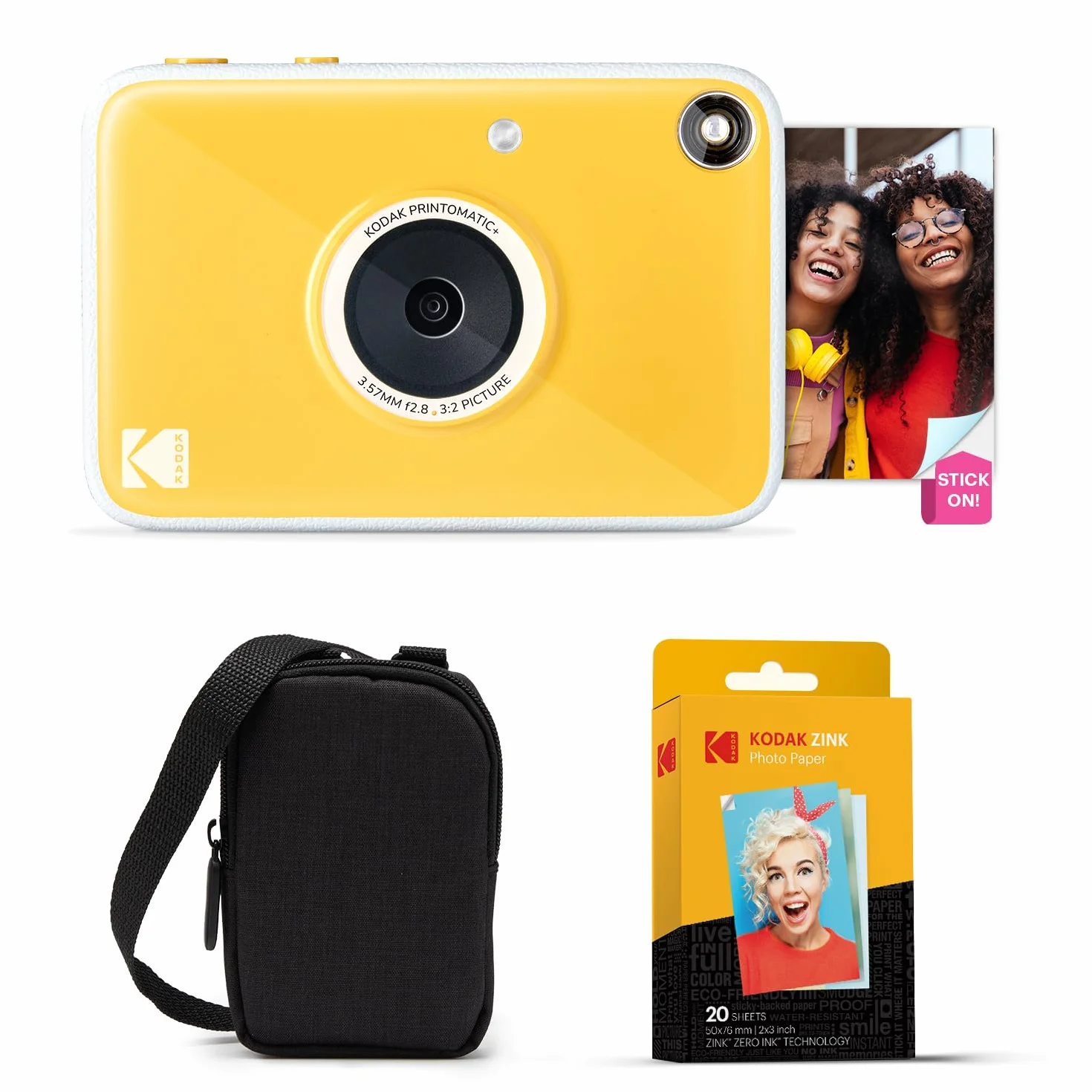 Kodak Printomatic+ Sofortbild Digitalkamera Starter-Set mit Tasche und 20er Zink-Fotopapier – 10MP, RGB-LED, Vollfarbfotos – Gelb