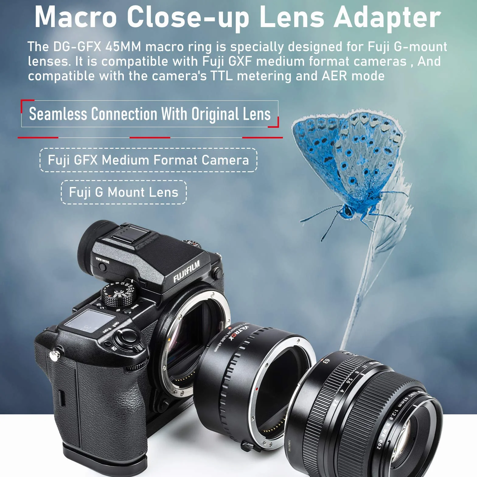 VILTROX DG-GFX 45mm Auto fokus Makro Verlängerungsrohr Objektiv Adapter Unterstützung TTL/AF für FUJIFILM GFX100, GFX 50S, GFX 50R Kamera auf GFX Mount Objektiv