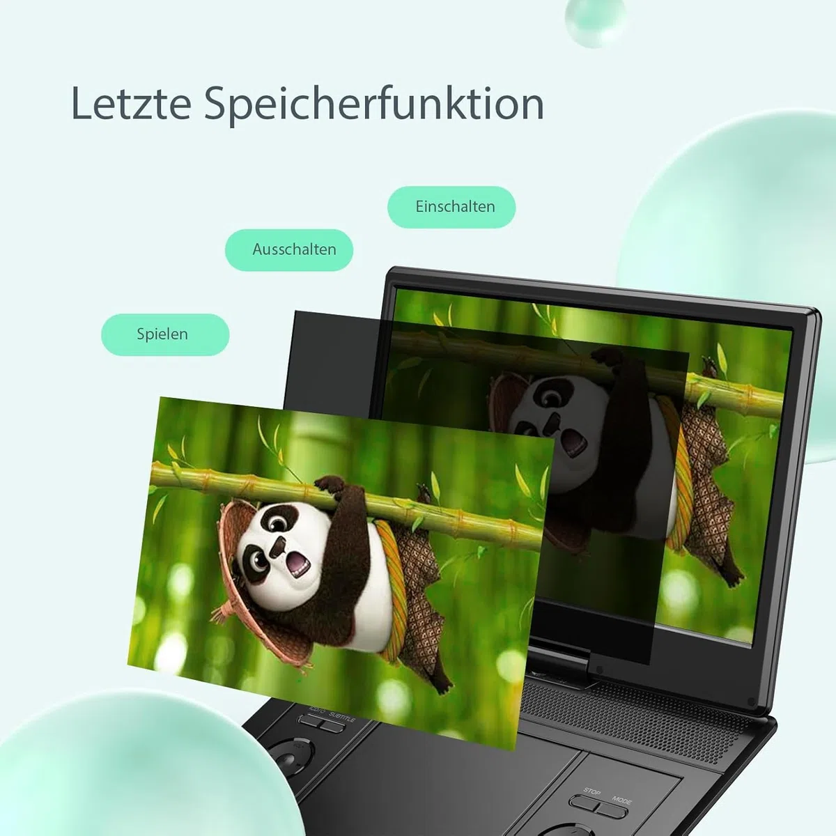 Yoton 16,9" Tragbarer DVD-Player mit 14,1" HD-Schwenkbildschirm für das Auto, 4-6 Stunden Akkulaufzeit, Intelligente Speicherwiedergabe, USB/SD-Unterstützung [Kein Blu-ray Support]