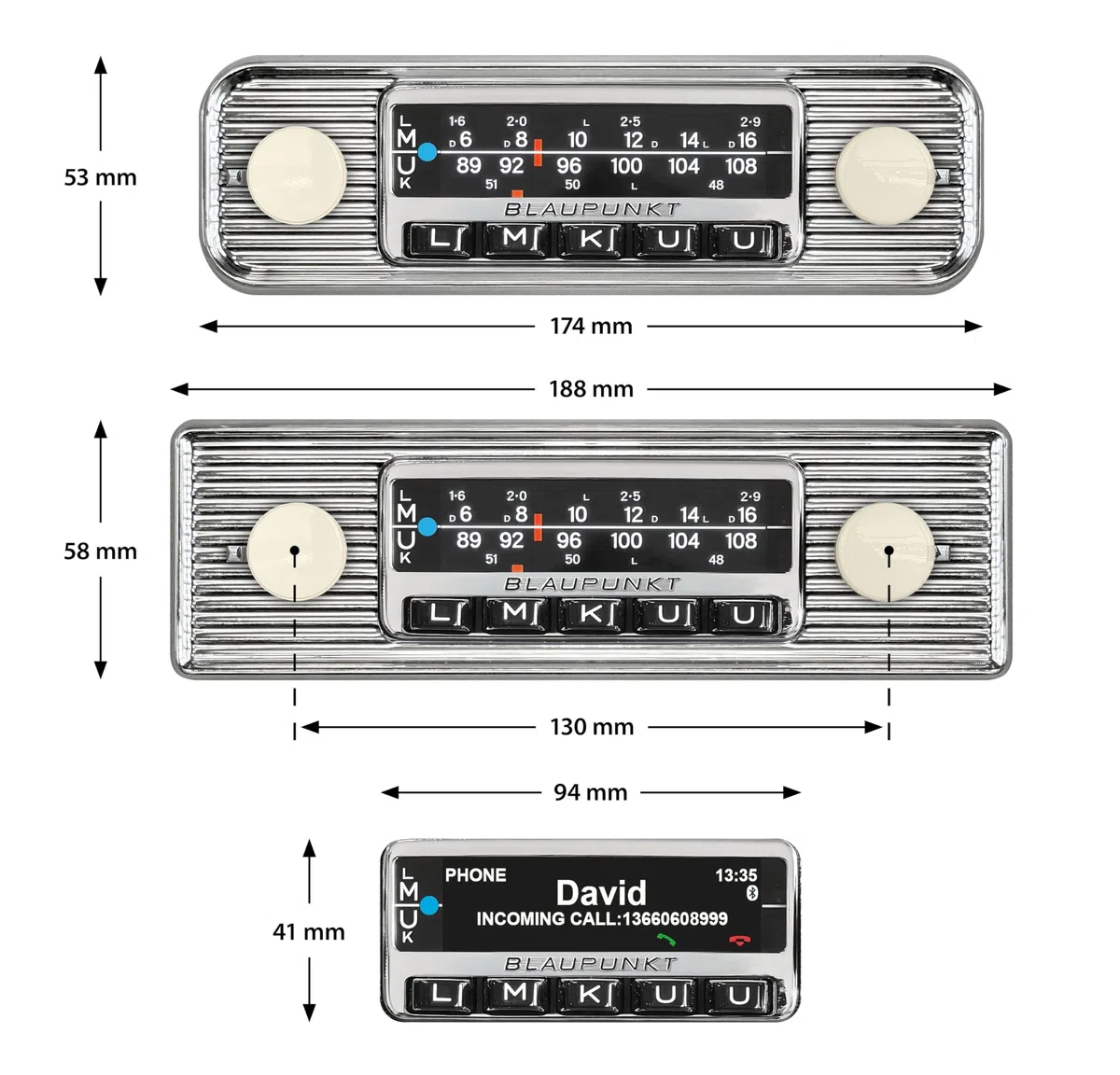 Blaupunkt Frankfurt Stereo Classic, 1-DIN Autoradio, Oldtimer-Design mit verchromter Metallfront im Wellendesign, DAB+, Bluetooth, USB, Aux-Eingang, Lenkradfernbedienung, Sub-Out, 4x50Watt, 12v
