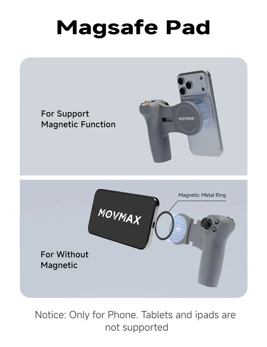 MOVMAX Pocket Controller mit Aufbewahrungstasche für DJI Osmo Pocket 4/3/2, kabellose Bluetooth-Fernbedienung mit Hall-Joystick, MagSafe-Handyhalterung und schützender Tragetasche