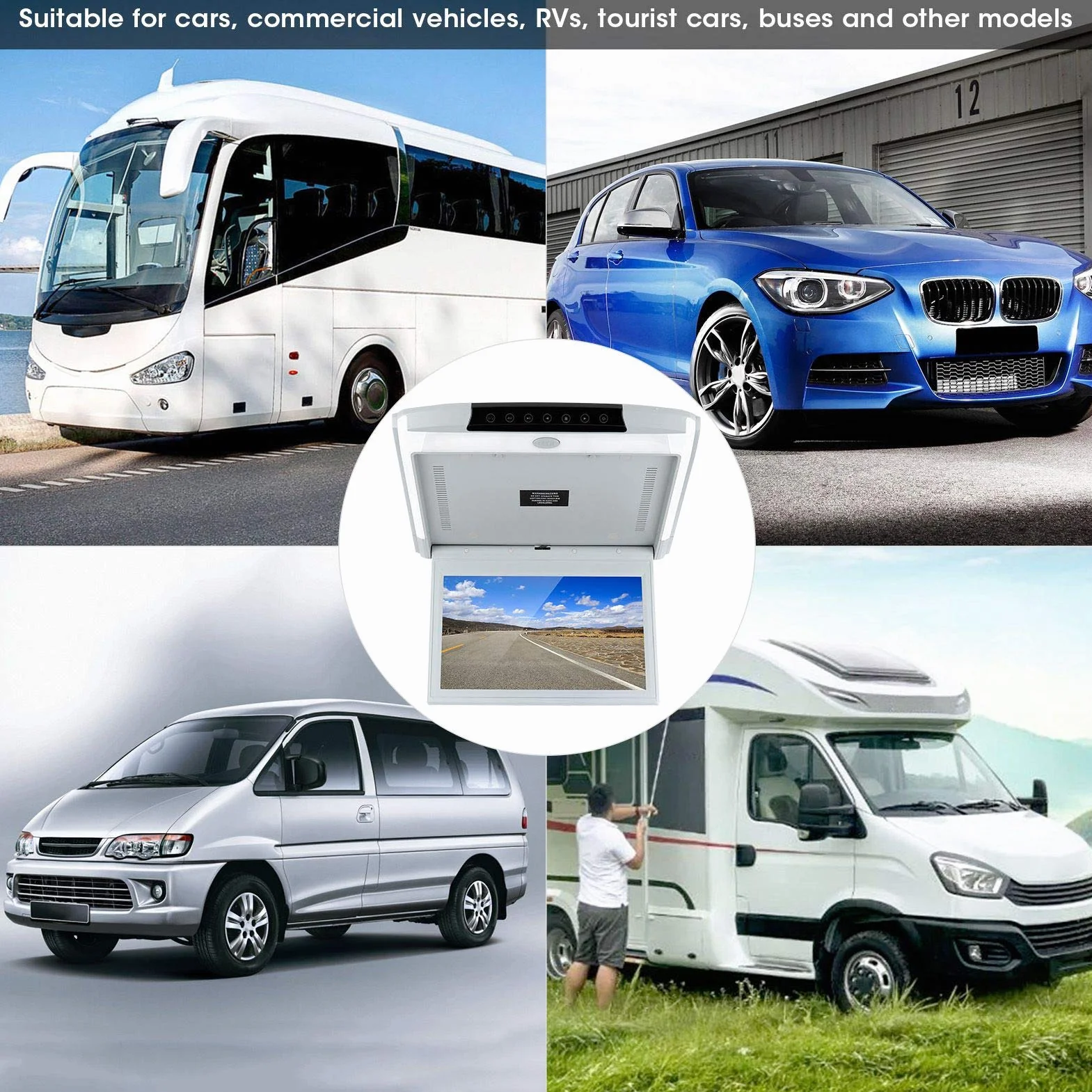 Auto-Dachmonitor, 11,6-Zoll-Auto-Deckenmonitor HD 1080P TV MP5-Bildschirm IPS Voller Betrachtungswinkel Flip-Down-Overhead-Automonitor mit USB TF HDMI FM, Unterstützt Fernbedienung