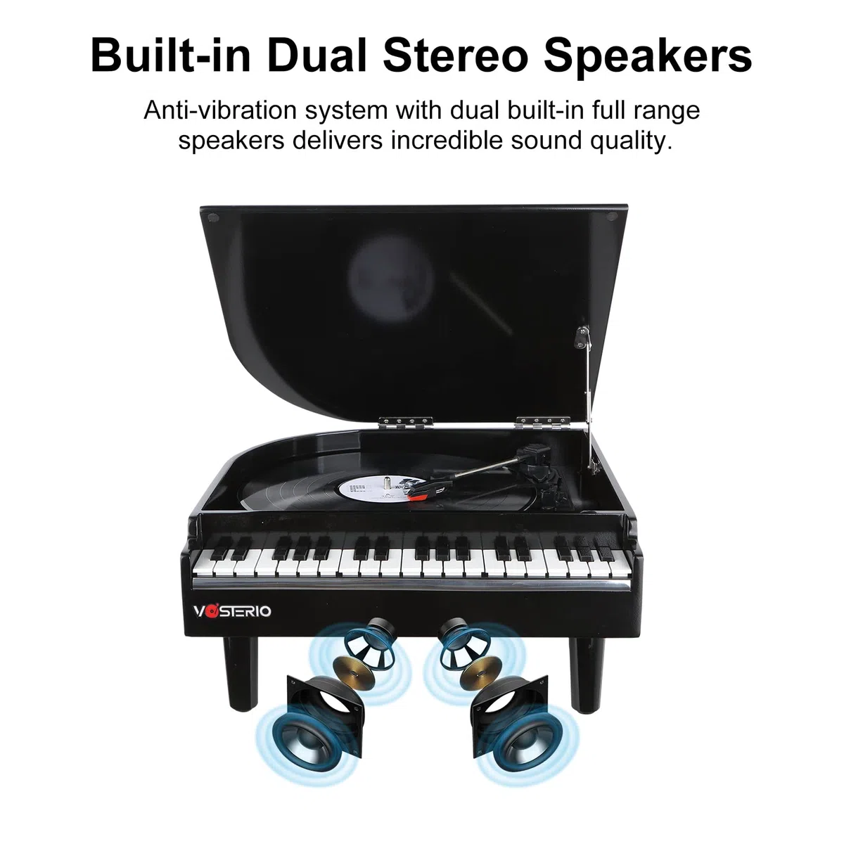 Vosterio Vinyl Plattenspieler, 3-Gang Schallplattenspieler mit eingebauten Stereo-Lautsprechern, Plattendreher mit Bluetooth-Empfangsfunktion und Bluetooth-Ausgang, USB-Spieler, Vinyl-zu-MP3, Klavier