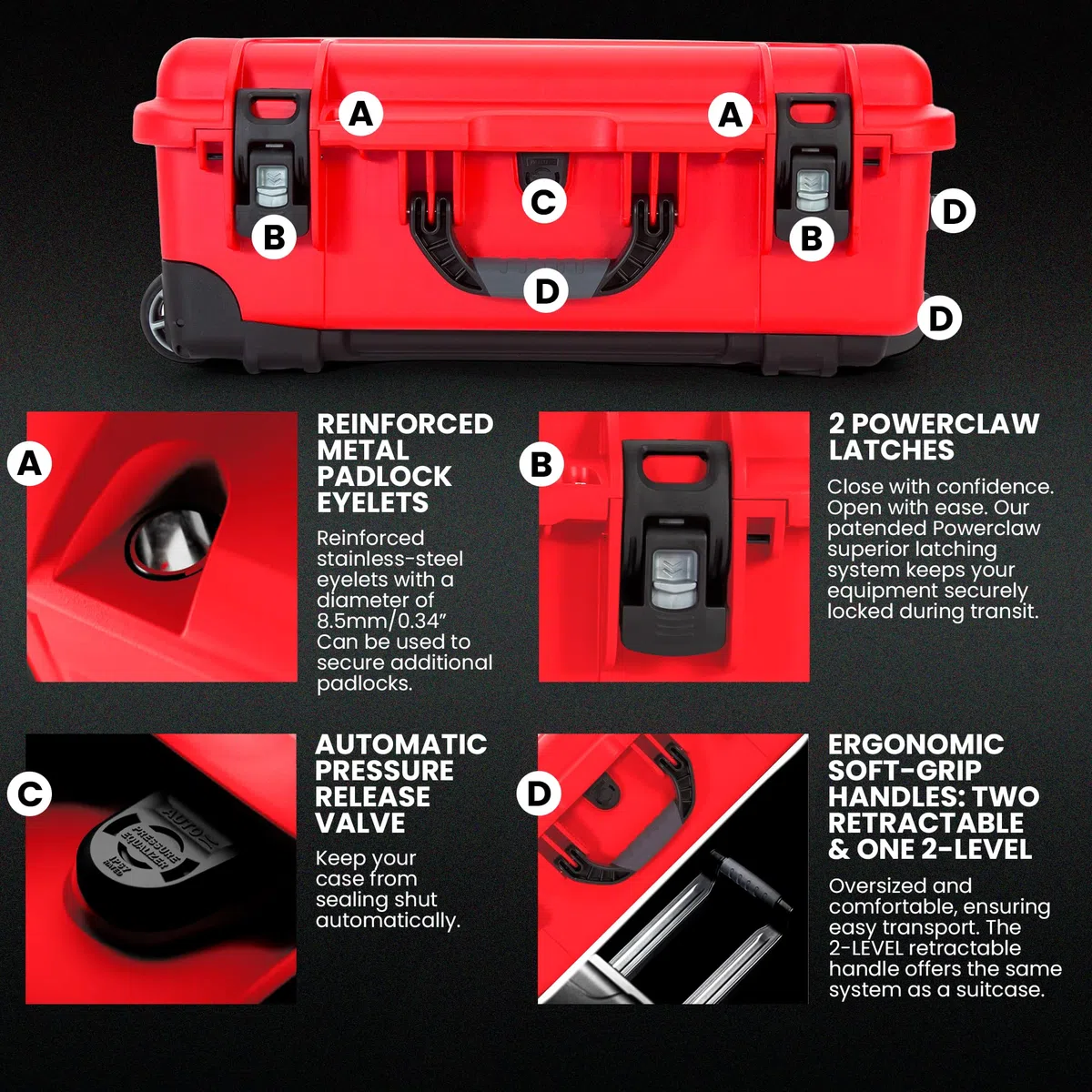NANUK 935 Pro Photo Kit – Wasserdichter Hartschalenkoffer für Kameras, mit gepolsterten Trennwänden und Rollen, 56 x 36 x 23 cm – Staubdicht und stoßfest, Handgepäck (Rot)