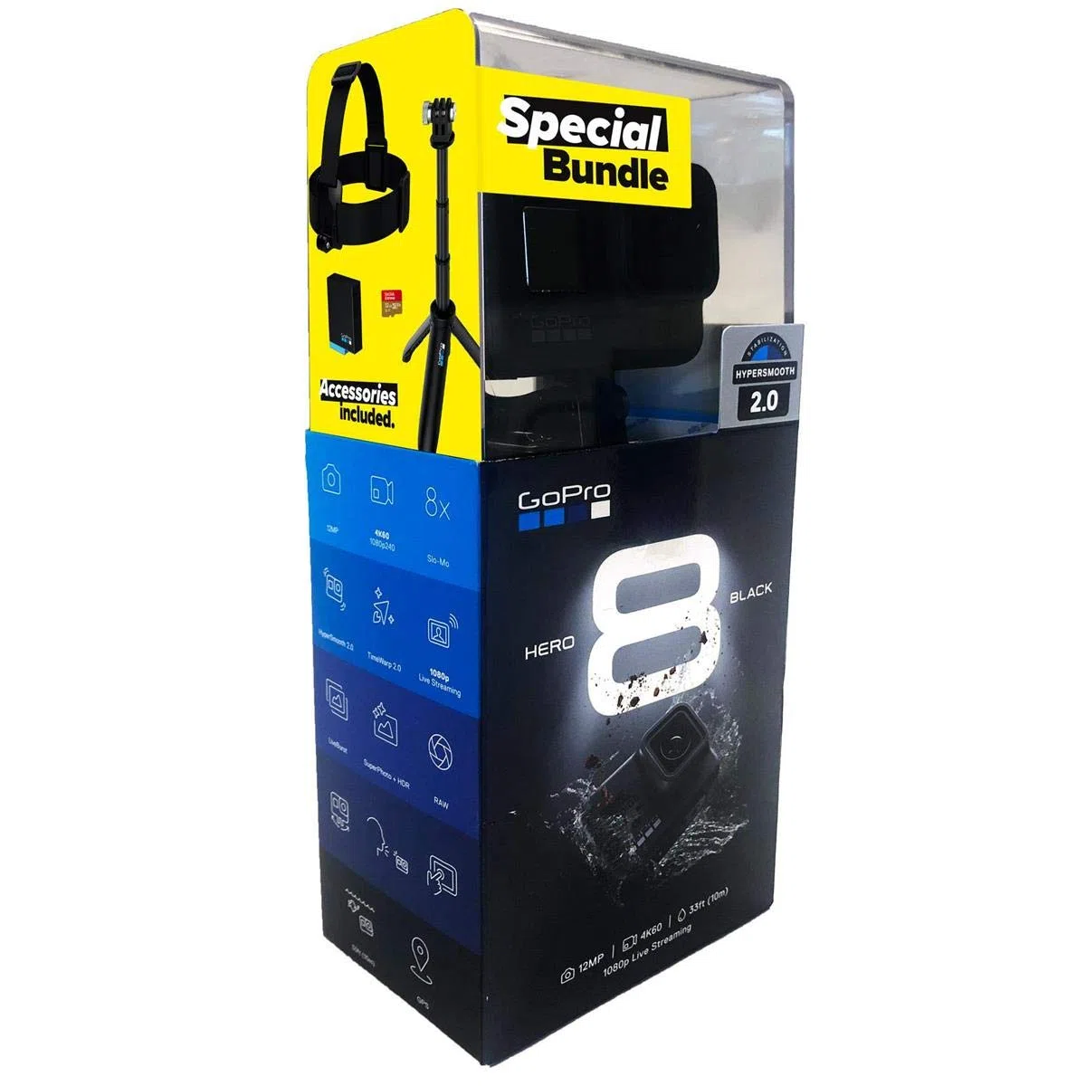GoPro HERO8 Black Bundle - inklusive Shorty Stativ, Speicherkarte, Kopfbügel und Akku (Holiday Kit)