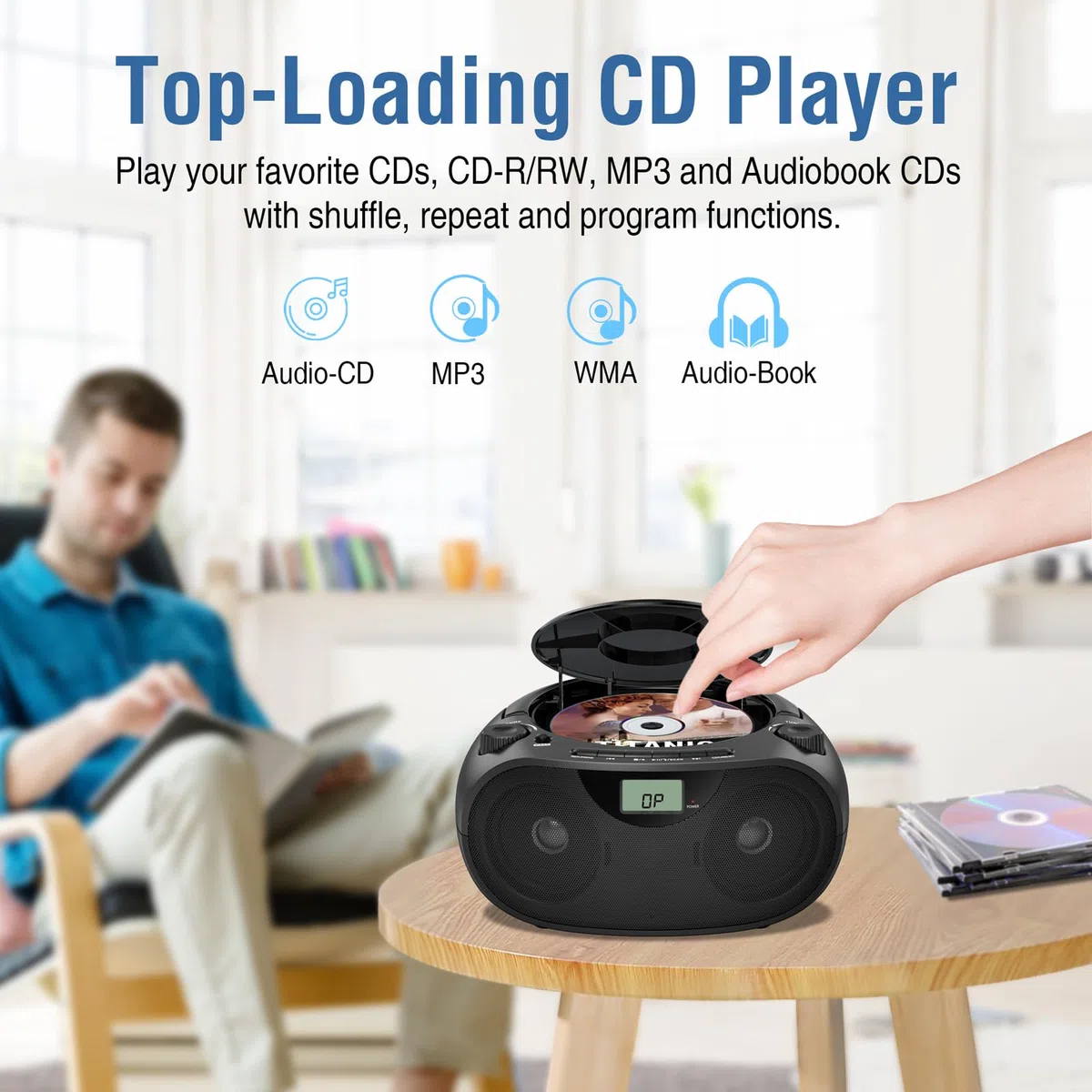 Nextron Tragbarer Bluetooth-CD-Player mit AM/FM-Radio-Stereo-Soundsystem, CD-/MP3-/WMA-Wiedergabe, USB- und AUX-Anschlüssen, Kopfhöreranschluss, LCD-Display, funktioniert mit AC/DC