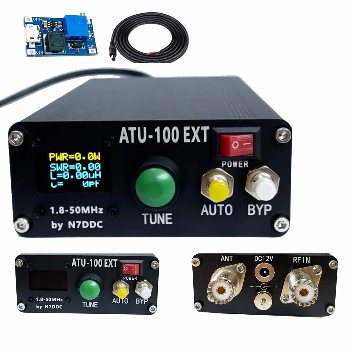 MALAHIT ATU-100 EXT Antennentuner 1,8–50 MHz atu100 von N7DDC 7 x 7 0,96 Zoll OLED 3.2 Firmware programmiert mit Gehäuse montierte Maschine mit USB-Kabel (ohne Batterie)