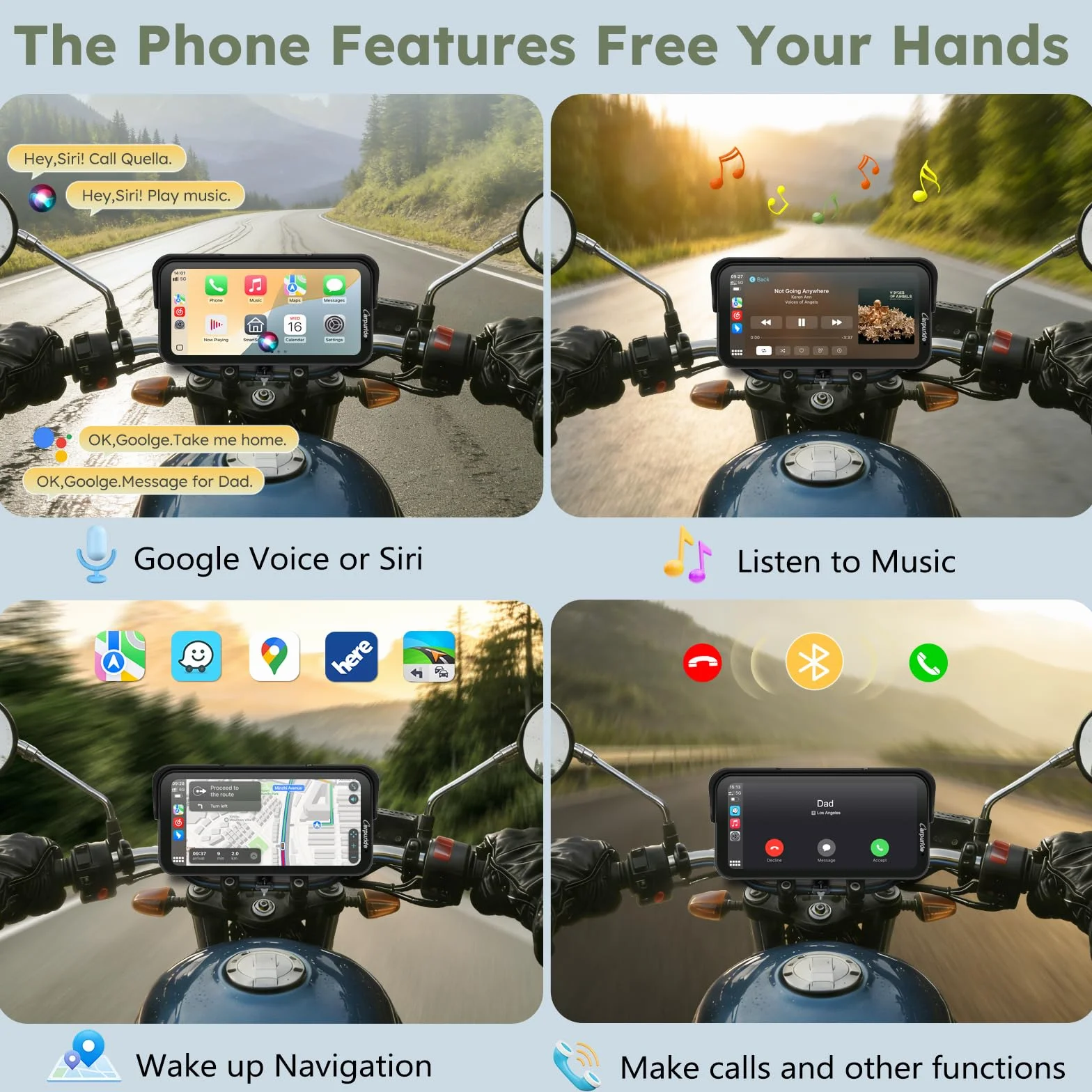 Carpuride W603DT für Motorrad mit CarPlay, Android Auto und TPMS–HD 1080p Dashcam, 6,3-Zoll-Touchscreen Wasserdicht, Drehbar für Navigation, Bluetooth, Loop-Aufnahme und Kabelgebundene Fernbedienung