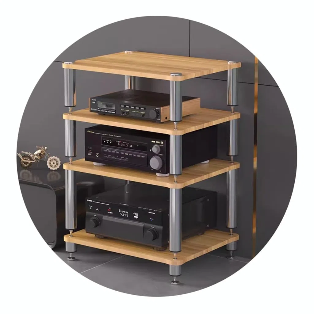 2/3/4-stöckiges HiFi-Rack AV-Regal Medienregal Mit Verstellbaren Fächern HIFI-Ständer Plattenspieler-Ständer Medienaufbewahrungsregale Audio-Video-Komponenten(Wood color,60*48*80cm(4Tier))