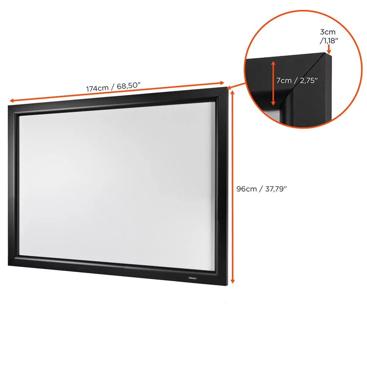 celexon HomeCinema Rahmen-Leinwand 70" | 160x90 cm 16:9 | langlebige 4K, Full-HD Beamer-Projektions-Leinwand mit top Planlage für Ihr Büro oder Heimkino | Aluminium-Frame zur Wandmontage