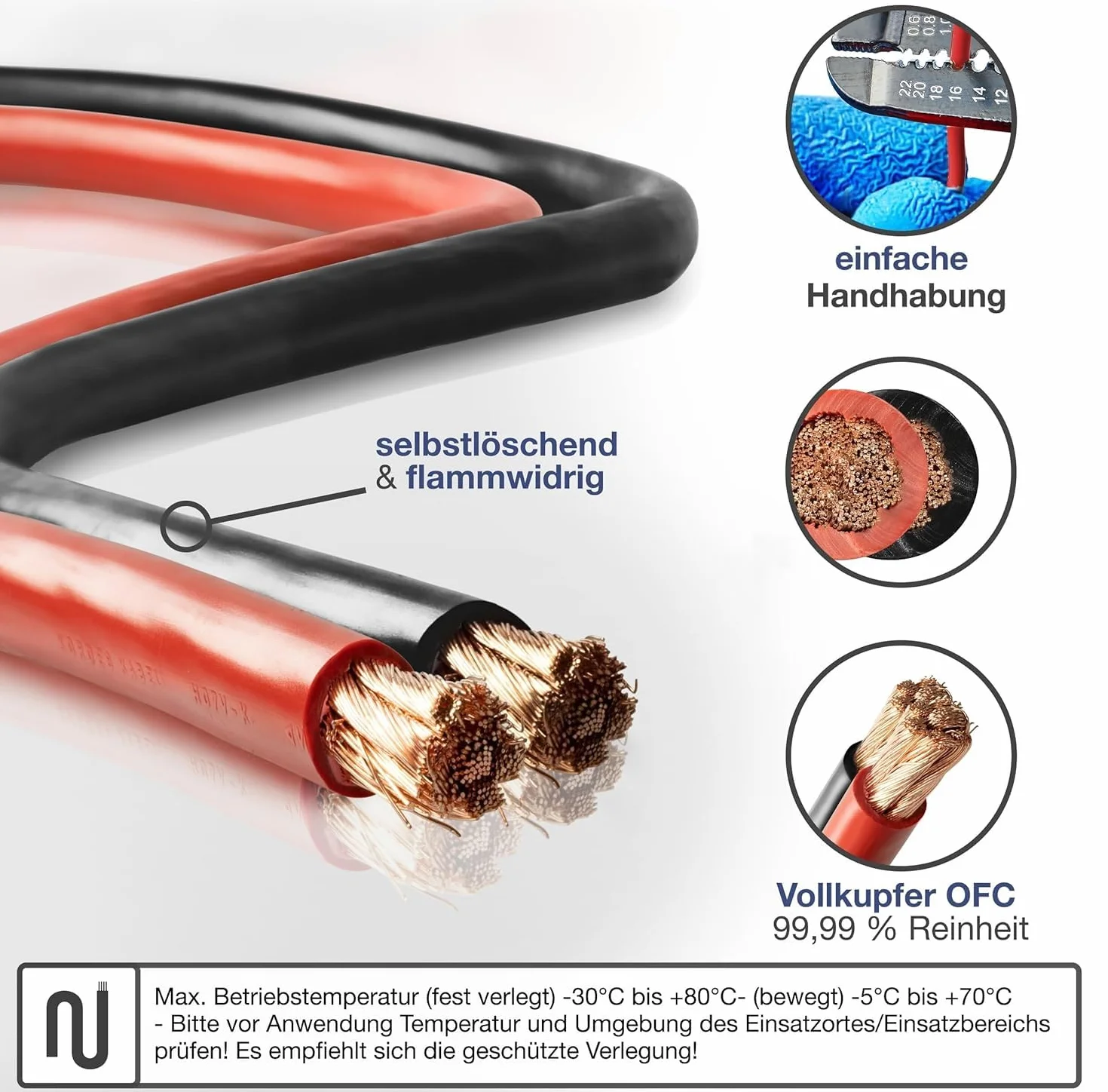 5 Meter Batteriekabel SCHWARZ H07V-K 50 mm² - Batterie Kabel - 99,9% OFC Kupfer - 5 m (5M) 50mm2