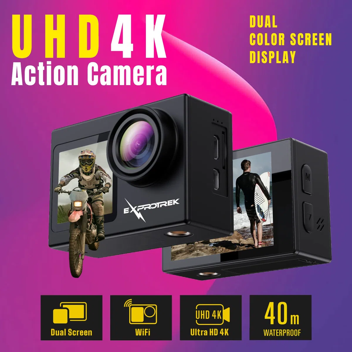 4K-Action-Kamera mit Touchscreen, EIS Einstellbarer Blickwinkel, 40 m wasserdichte Unterwasserkamera, ferngesteuerte Sportkamera & Amazon Basics Kopfgurt für GoPro Actionkamera