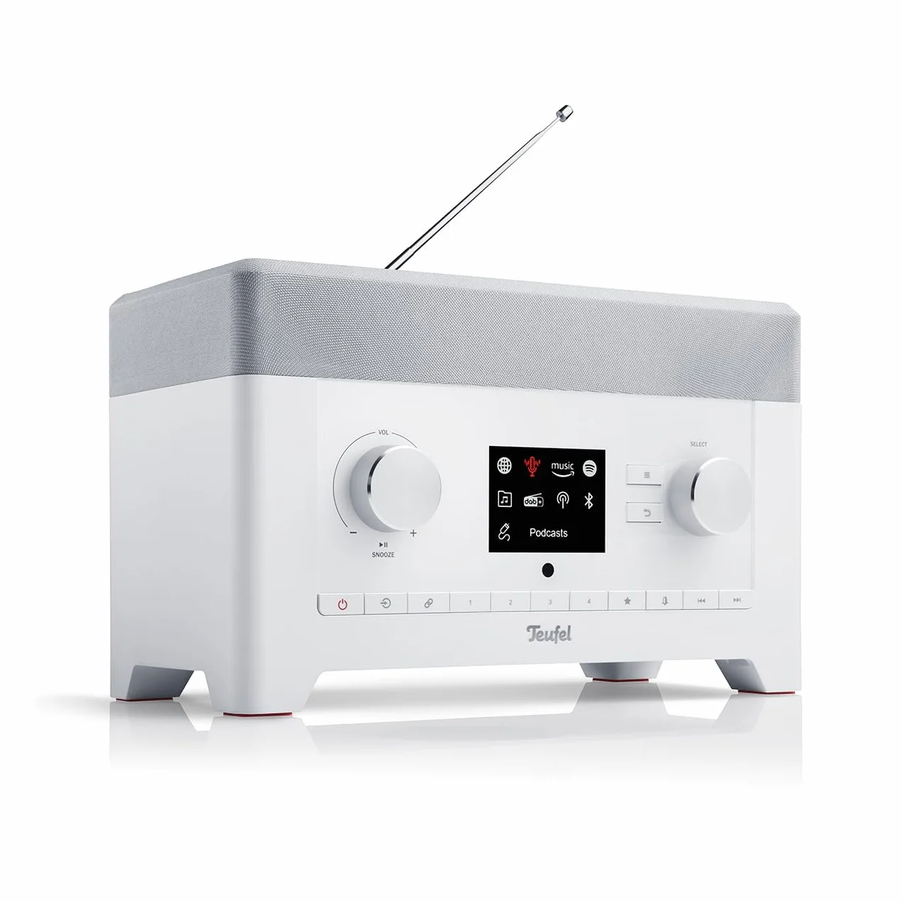 Teufel Radio 3SIXTY - Premium Digitalradio Bluetooth Lautsprecher mit DAB+, WLAN, 360° Klang, Subwoofer, Weckfunktion, Radio HiFi Soundsystem, Internetradio Musik Streaming, Powerbank - weiß