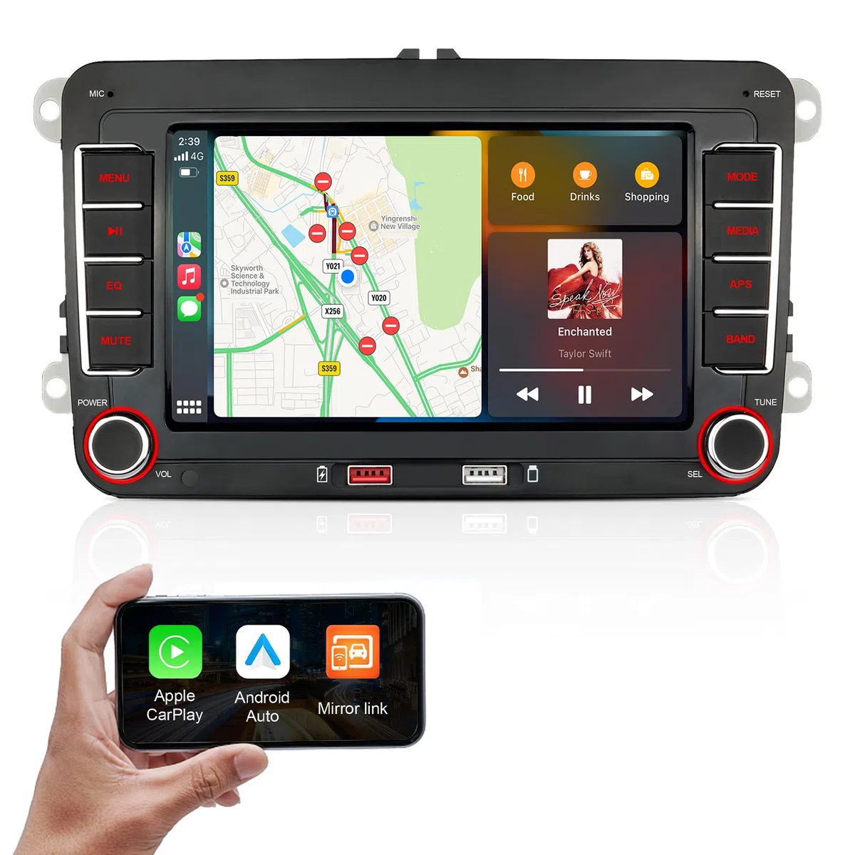 Autoradio mit Navi Bildschirm für VW Golf 5/6 Seat Passat Sharan Tiguan,7 Zoll Golf Radio mit Apple CarPlay & Android Auto Mirrorlink, VW Polo T5 Caddy Radio Bluetooth GPS SWC EQ USB FM, Linux