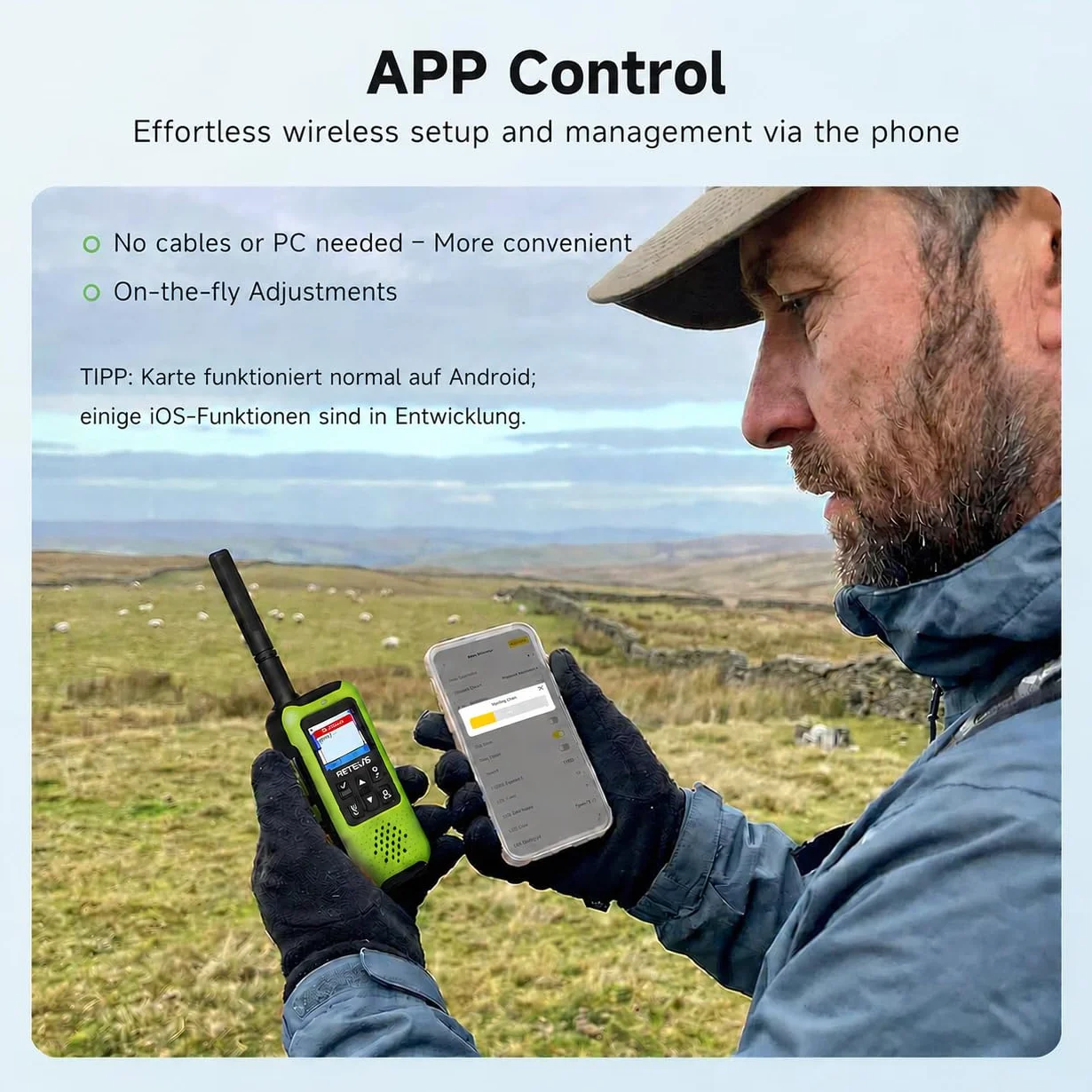 Retevis EZTalk 65 Walkie Talkie 4er Set für Erwachsene, Funkgeräte GPS BDS | Lange Reichweite Funkgerät Dualband, APP Gesteuert, SOS-Alarm, USB-C, Handgezeichneter Kartenfunktion, Notfälle und Camping