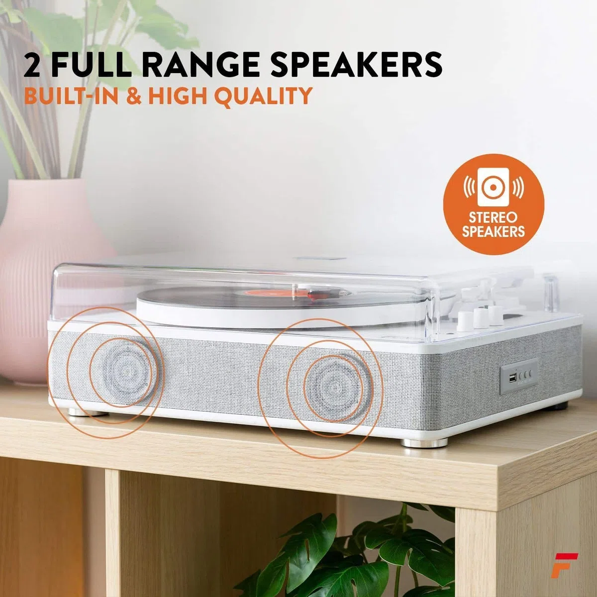 Fenton RP162W Schallplattenspieler Bluetooth Plattenspieler mit Lautsprecher, Pitch Control, MP3, RCA, Auto-Stopp, Turntable Vinyl Player, Gramophone, Record Player Weiß