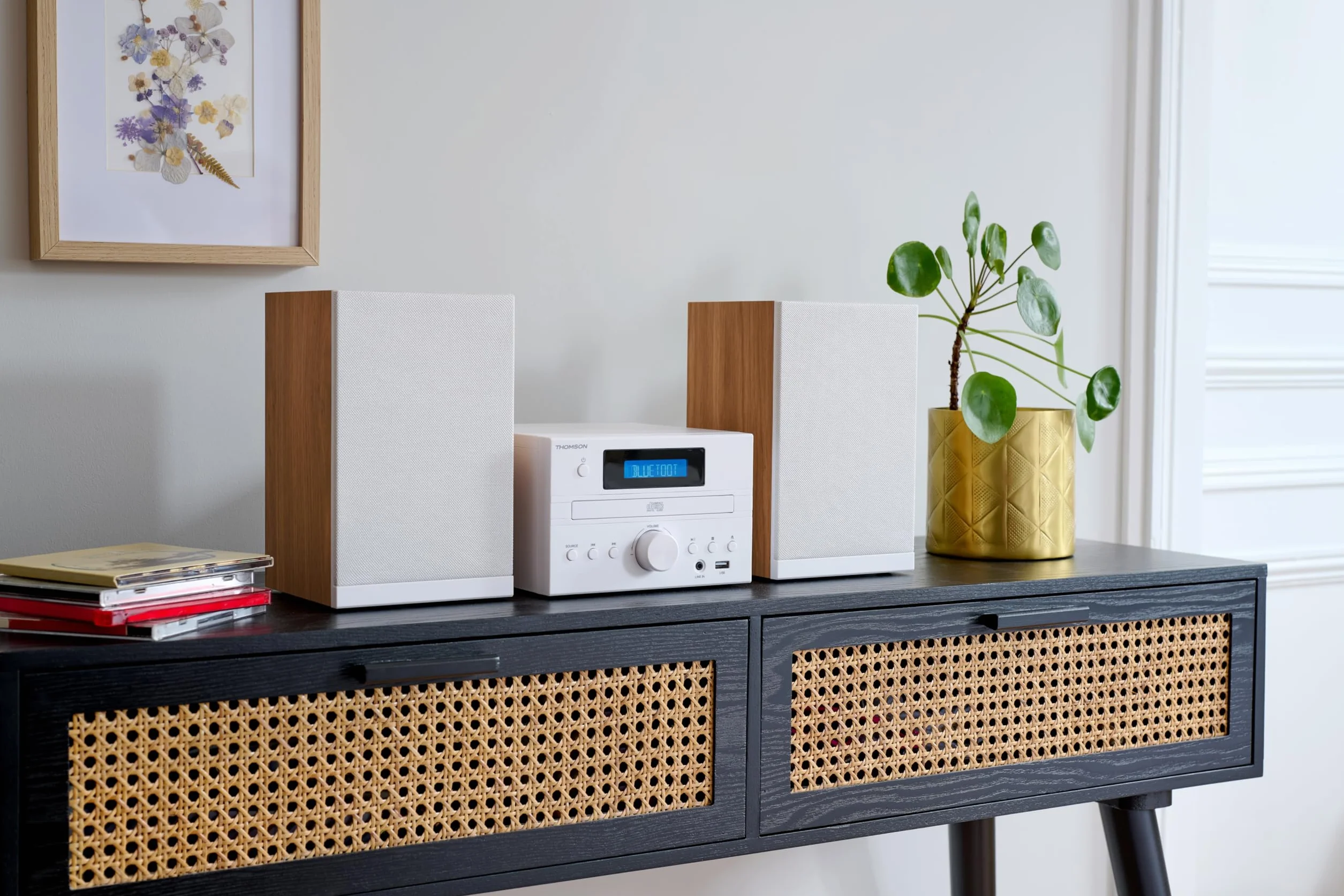 Microsystem - THOMSON - COSY MIC121BT - CD-Player, Bluetooth, UKW-Radio, MP3, USB - Holz und Weiß