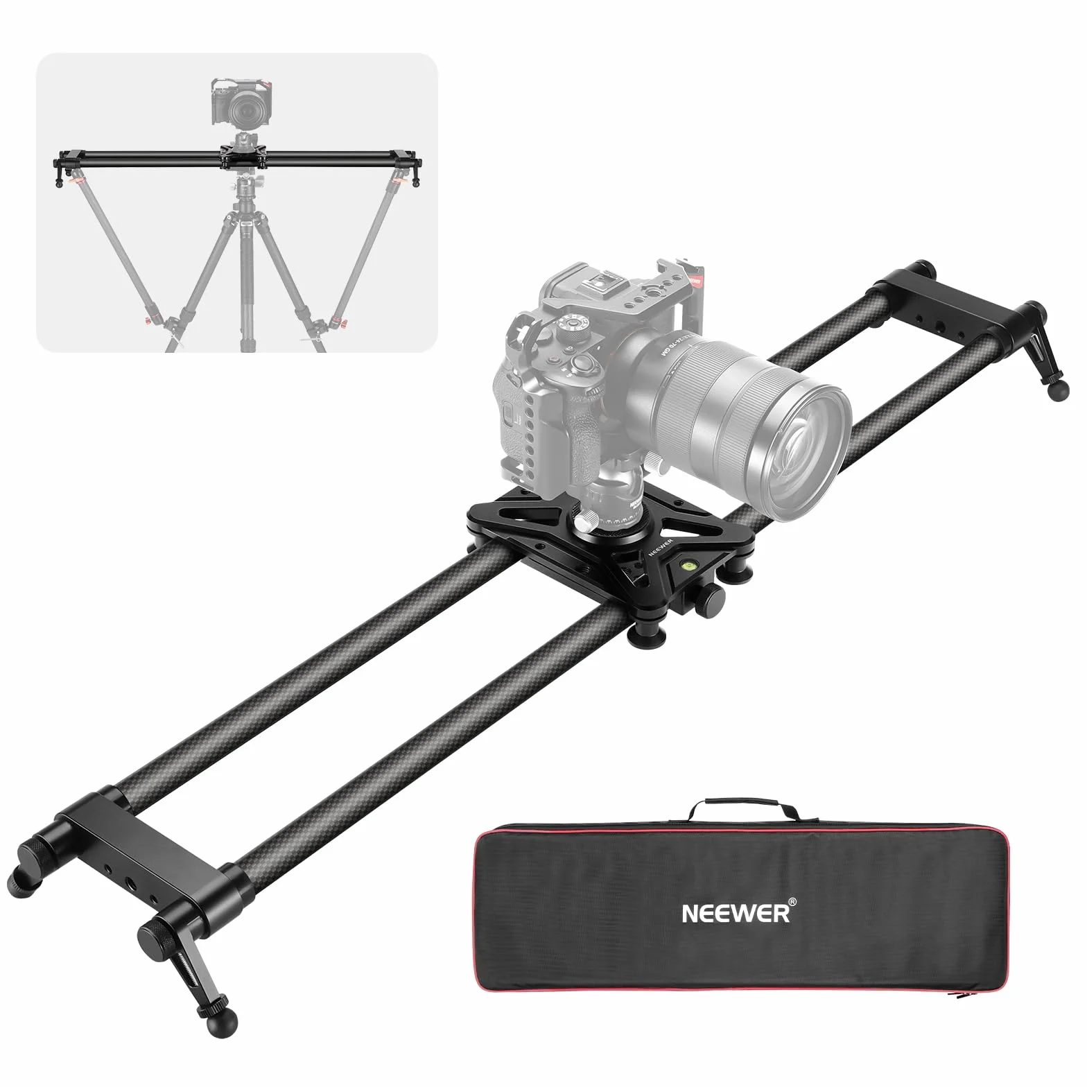 NEEWER 31,5"/80cm Kohlefaser Kameraslider, Dolly mit dickerem Rohr und stabilerer Unterstützung, 4 präzise Glatte Lager und Nivellierung für DSLR Kamera Camcorder, max Belastung 8kg, CS80CM