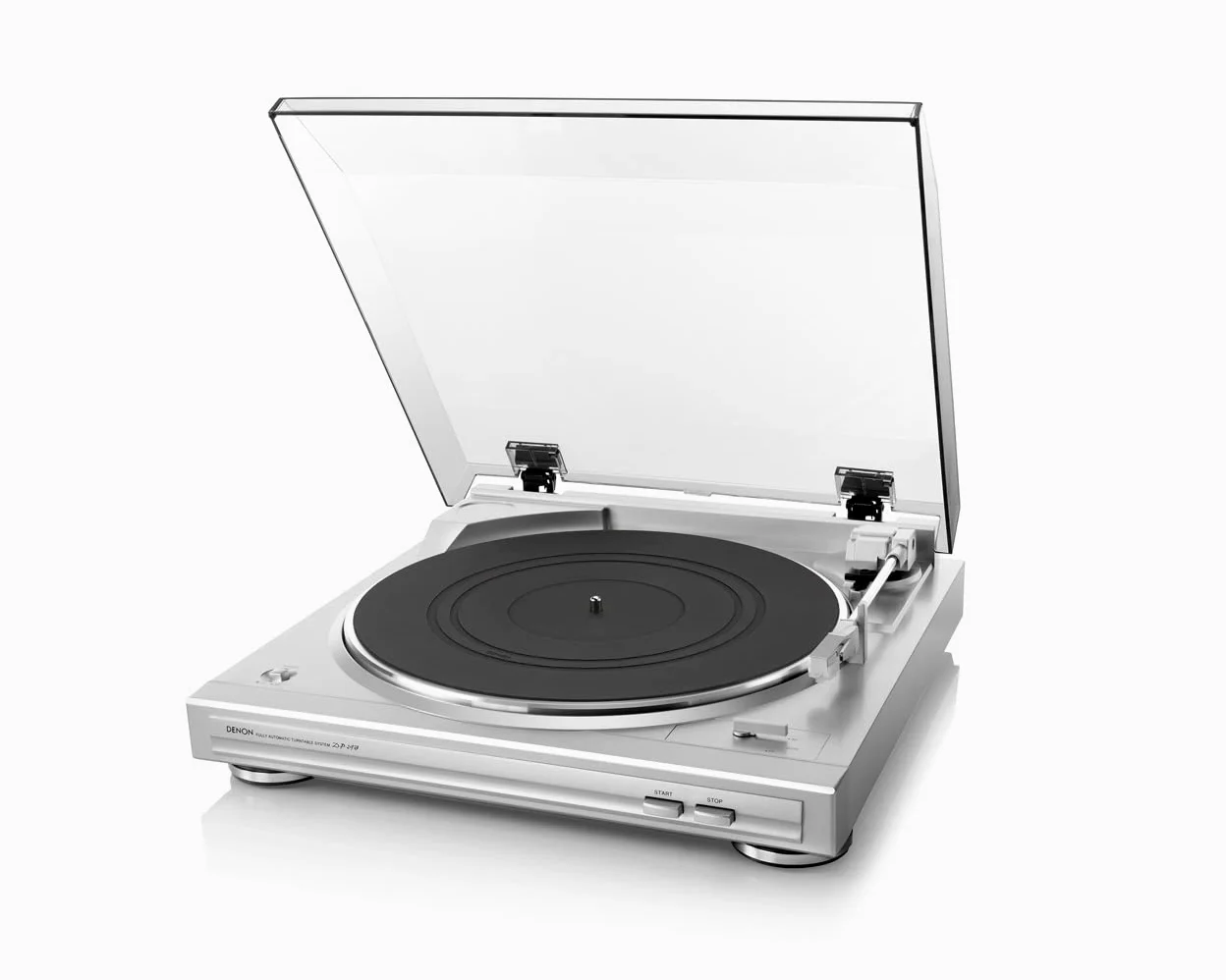 Denon DP-29F Plattenspieler Vollautomatisch mit Riemenantrieb, integriertem Phono-Vorverstärker, MM-Tonabnehmer, Aluminium-Plattenteller, Schallplattenspieler - Silber