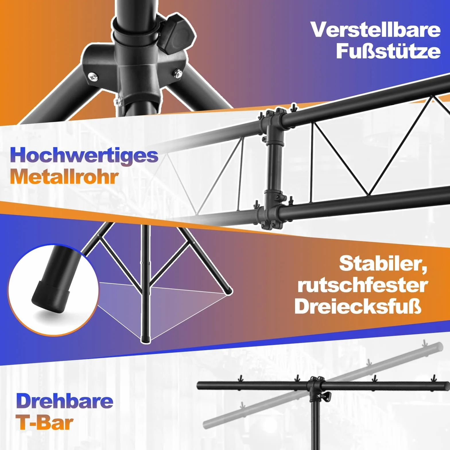 FANTASK DJ-Lichtstativ 180-360cm höhenverstellbar aus Metall, Lampensaktivm, Beleuchtungsativ mit einziehbaren T-Stangen bis 100kg Belastbar für Konzerte, Theater & Partys, 462 x 143.5 x 181cm