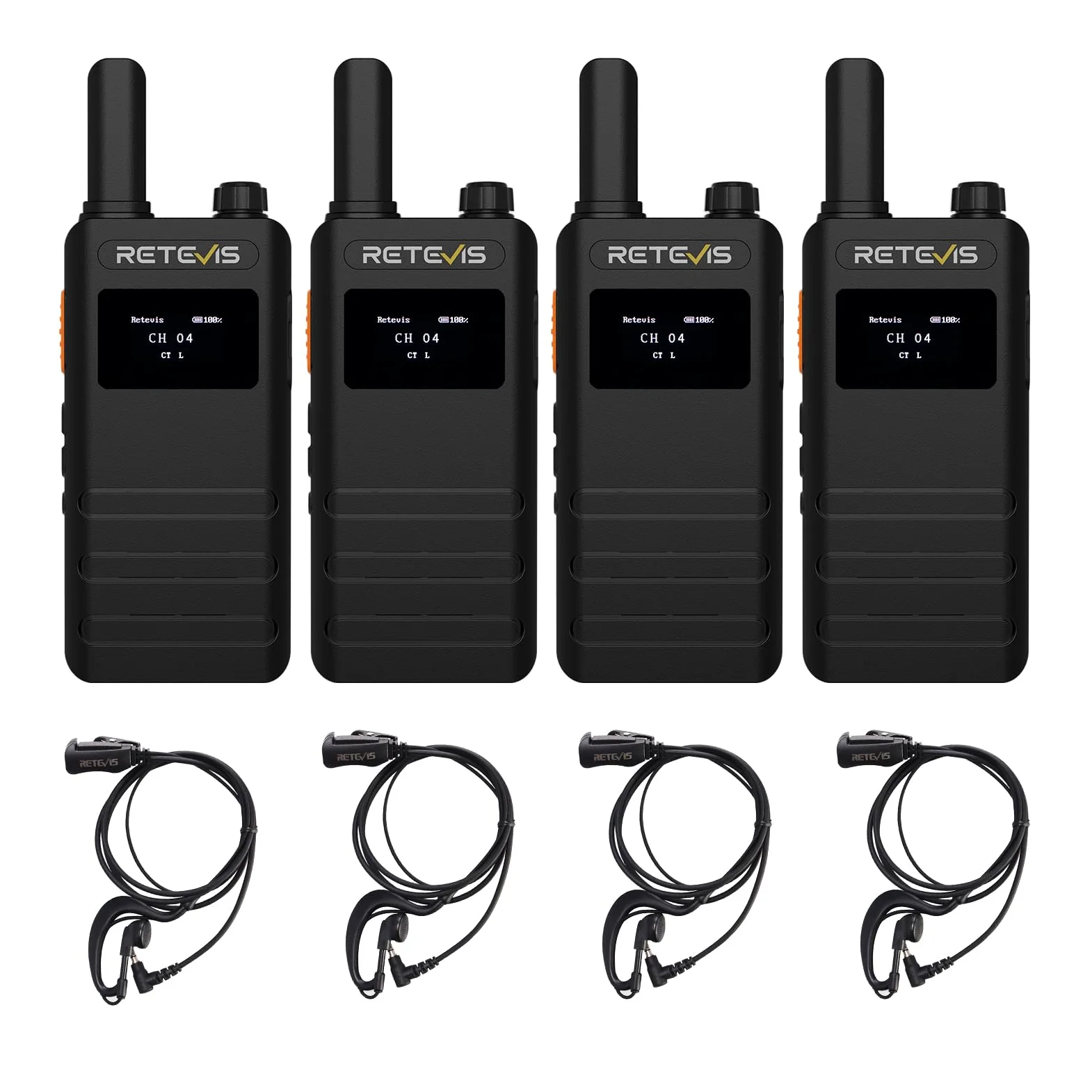 Retevis B63S Walkie Talkie PMR446 Dünne mit Ohrhörer LCD Bildschirm 4 Stück | RT622P (3.0), VOX, USB-C, 1620 mAh, Leicht Walkie Talkie 4er Set für Einzelhandel, Restaurant