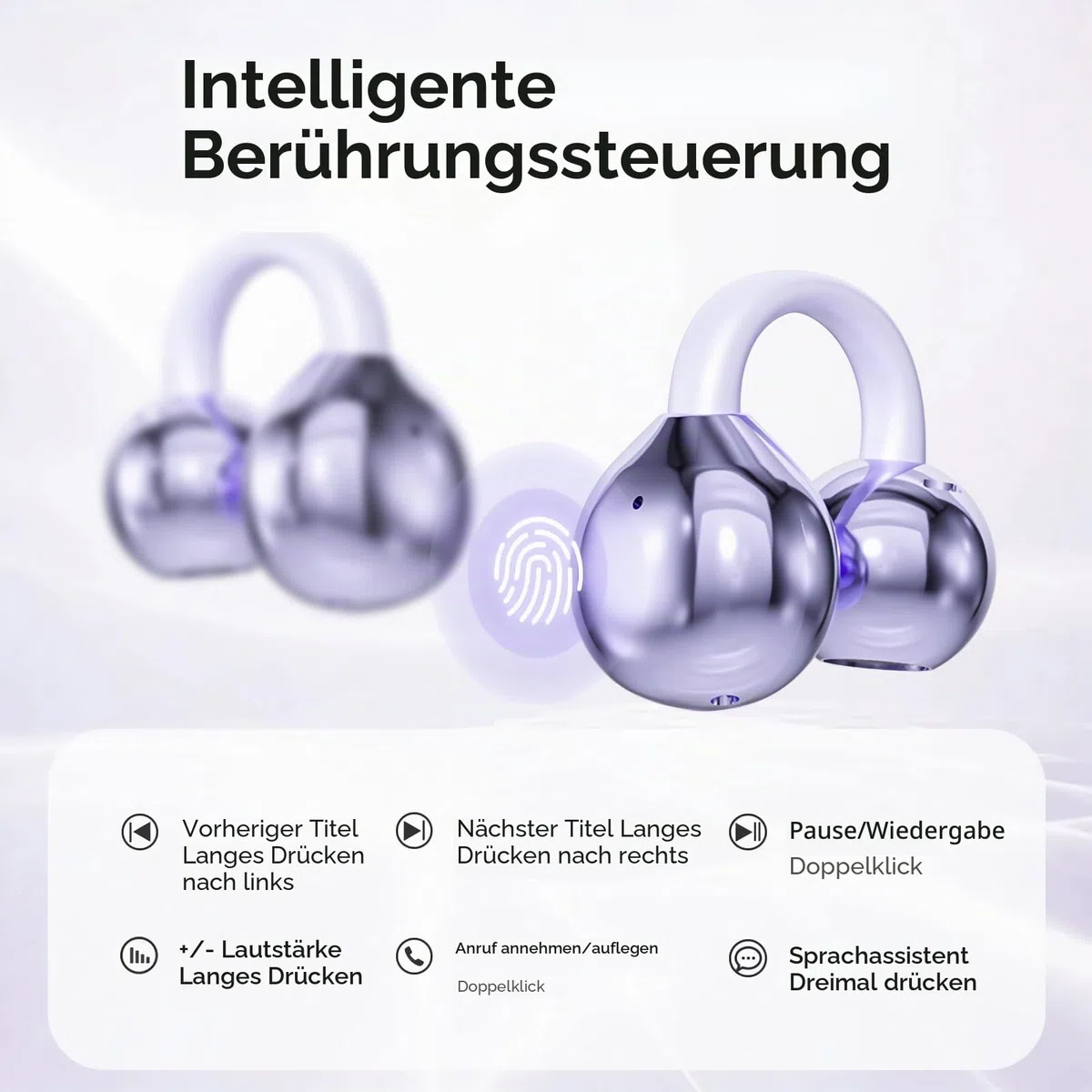 PTHTECHUS Open Ear Kopfhörer Bluetooth, Open-Ear-Clip Kabellose Kopfhörer mit 4,3g Lightweight, Bluetooth 5.4 Clip On Kopfhörer, Komfort-Ohrhörer, 65 Std Laufzeit für Sport Arbeit Studium (Lila)