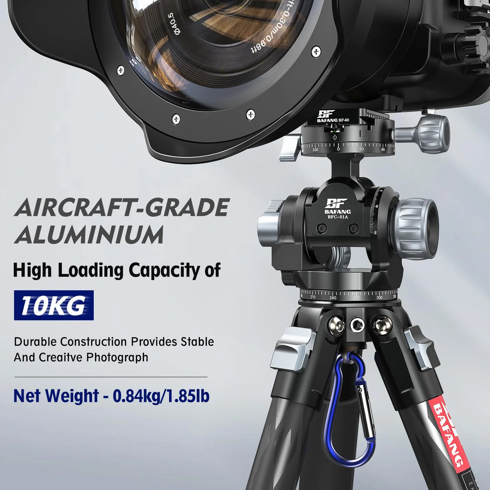 Getriebeneiger Stativkopf, Professioneller Stativkopf mit Quick Release Plate & Bubble Level, Fine-Tune-Neigung, 360º Dual Panorama, Heavy-Duty für Stative, Monopods, Kamera-Schieber