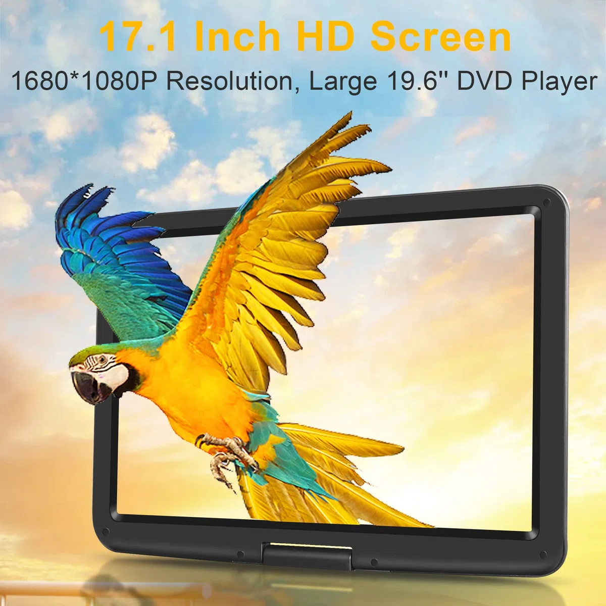 Tragbarer DVD-Player mit 43,4 cm (19,7 Zoll) großem HD-Bildschirm, 5 Stunden Akku, DVD-Player, tragbar mit Kfz-Ladegerät, tragbarer Kinder-DVD-Player, unterstützt alle Regionen-Discs, USB- und