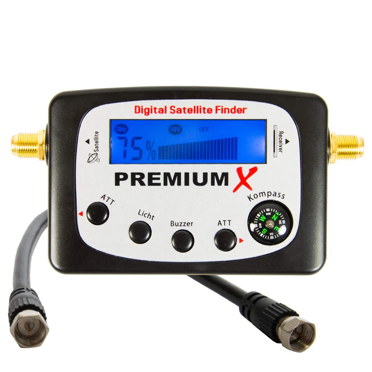 PremiumX Mobile Camping SAT Anlage Satellitenschüssel TV Receiver Satelliten-Finder Single LNB 10m Kabel Koffer Camp Stativ