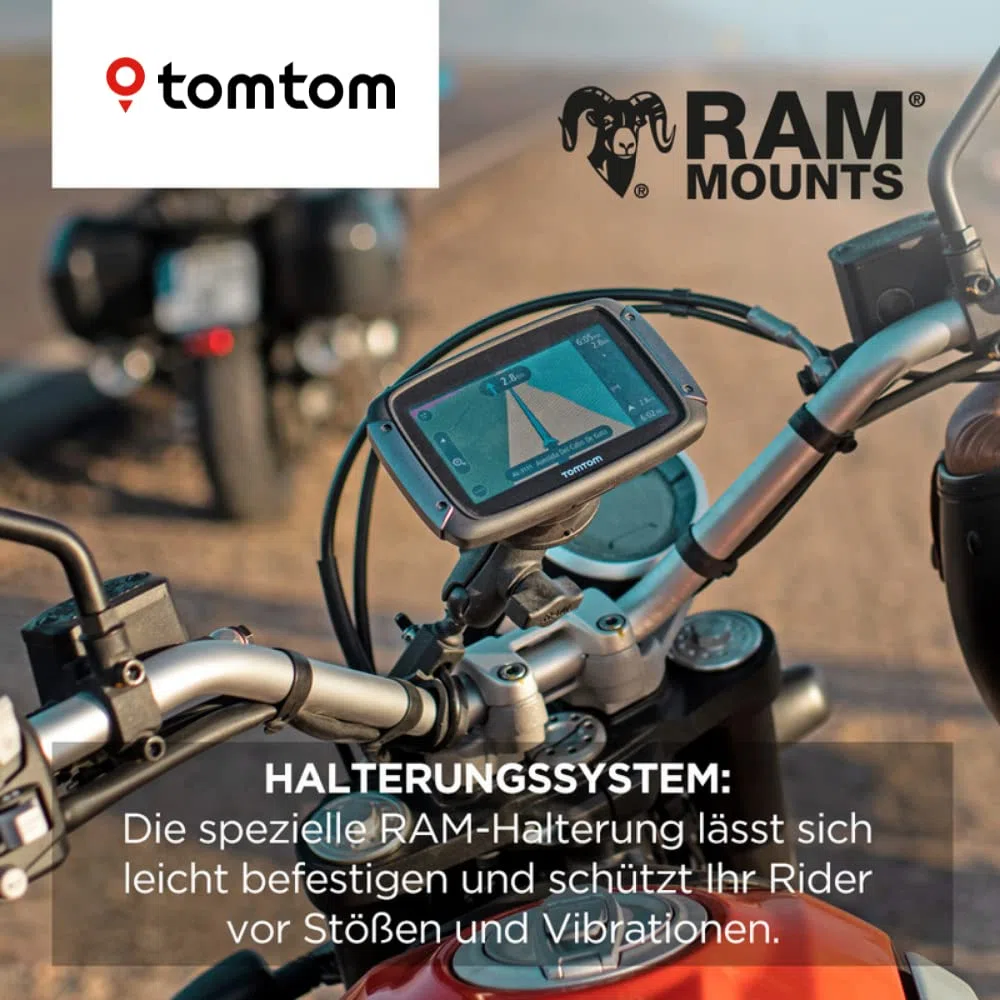 Tomtom Motorrad Navi Rider 550-4,3 Zoll, kurvige und bergige Strecken, Karten-Updates Welt, Stauvermeidung Dank Traffic, Halterung, Updates über Wi-Fi (generalüberholt)