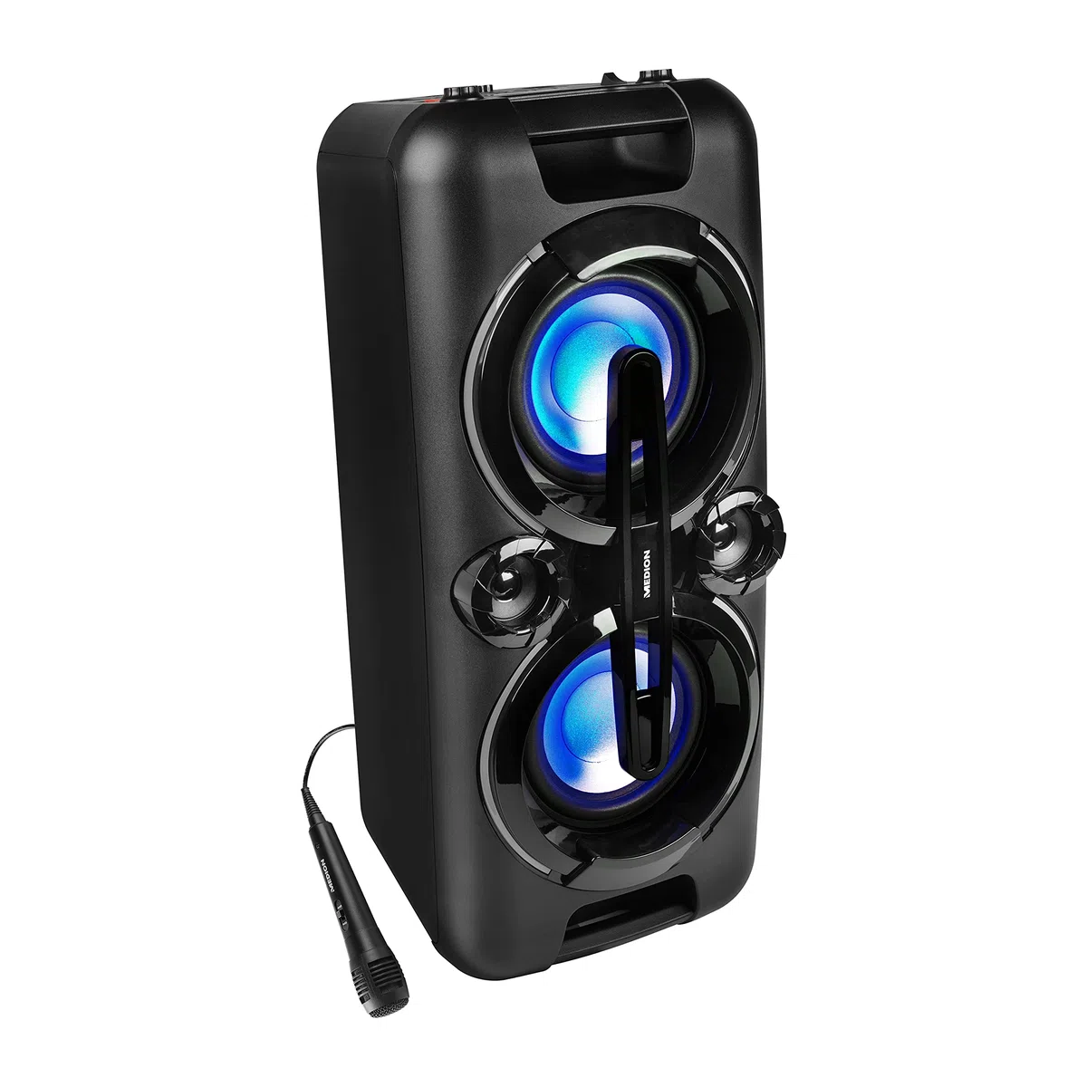 MEDION P67013 Party-Soundsystem (Partylautsprecher Karaoke, Bluetooth, Kompaktanlage, 440 Watt, Farbige LED, PLL UKW Radio, USB, AUX, Mikrofonanschluss)