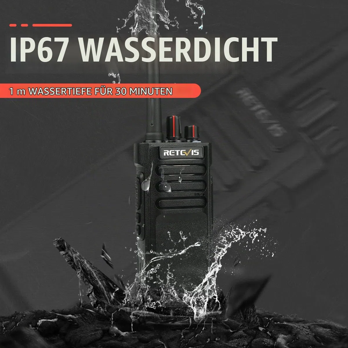 Retevis RT29 Walkie Talkie mit Großer Reichweite, Professional Funkgeräte Wasserdicht IP67, 3200mAh, VOX, 16 Kanäle, Robustes Funkgerät für Baustelle Jagd Farm (Schwarz, 2 Stück)