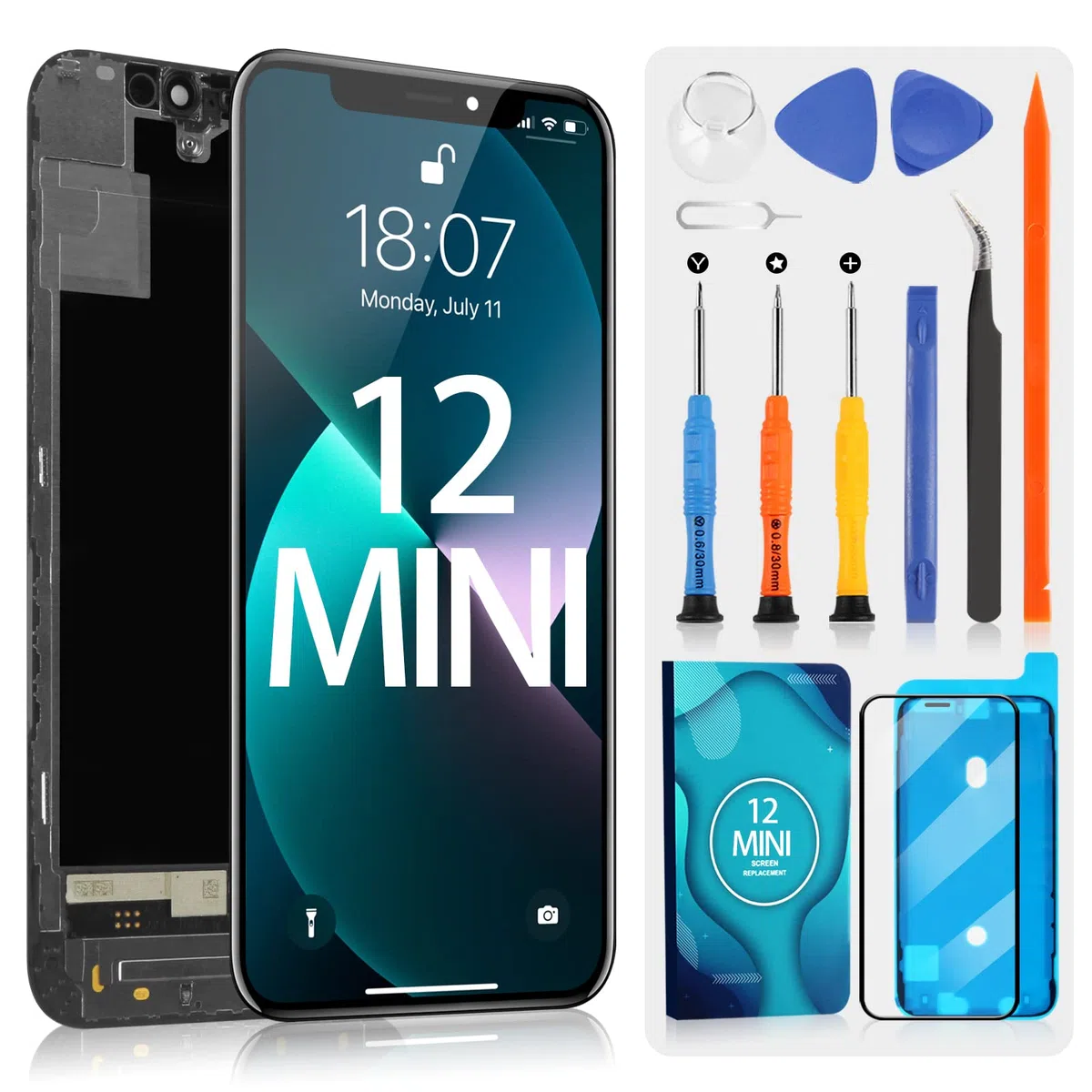 ARSSLY Für iPhone 12 Mini Display, LCD-Display für iPhone 12mini 5,8 Zoll (14,8 cm), Ersatz-Touchscreen für iPhone 12 Mini A2176 A2398 A2400 A2399 mit Reparatur-Set und Displayschutz