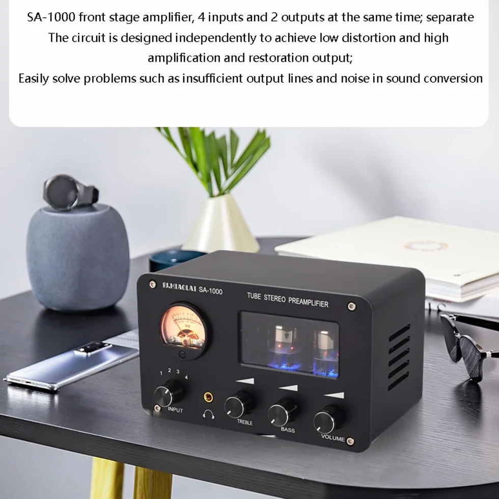 Röhrenverstärker mit Lautstärkeregelung & Klangregelung - Professioneller Vorverstärker für Grammophon und Audio-Systeme | Ideal Hi-Fi Enthusiasten Audiophile Hochwertiger präziser Höhen- Tiefeneinst