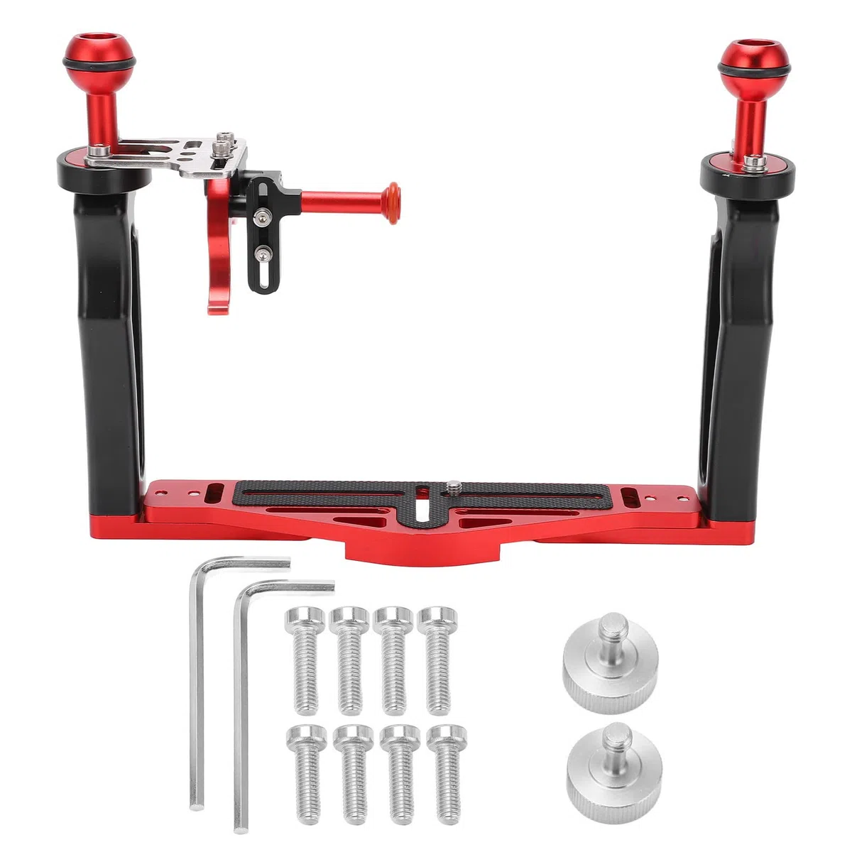 Unterwasserkamera-Gehäuseschale mit Doppelgriff-Stabilisator-Rig und Auslöser Zum Tauchen, Doppelgriff-Stabilisator mit Aluminiumlegierungsmaterial