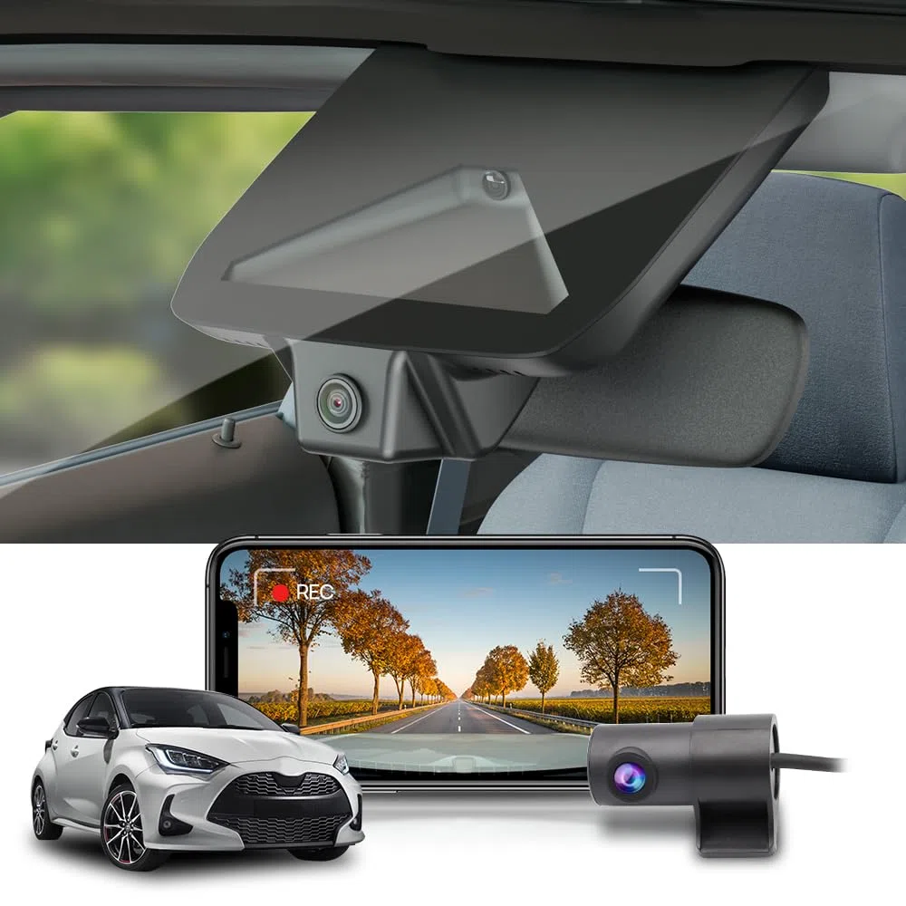 Fitcamx Dashcam Auto Vorne und Hinten 2160P+1080P Kompatibel mit Toyota Yaris and Yaris Cross 2024-2026, OEM Dashcam 4K UHD Video, WiFi & APP, G-Sensor, Loop-Aufnahm, WDR Dasch-cam Auto, 128GB Karte